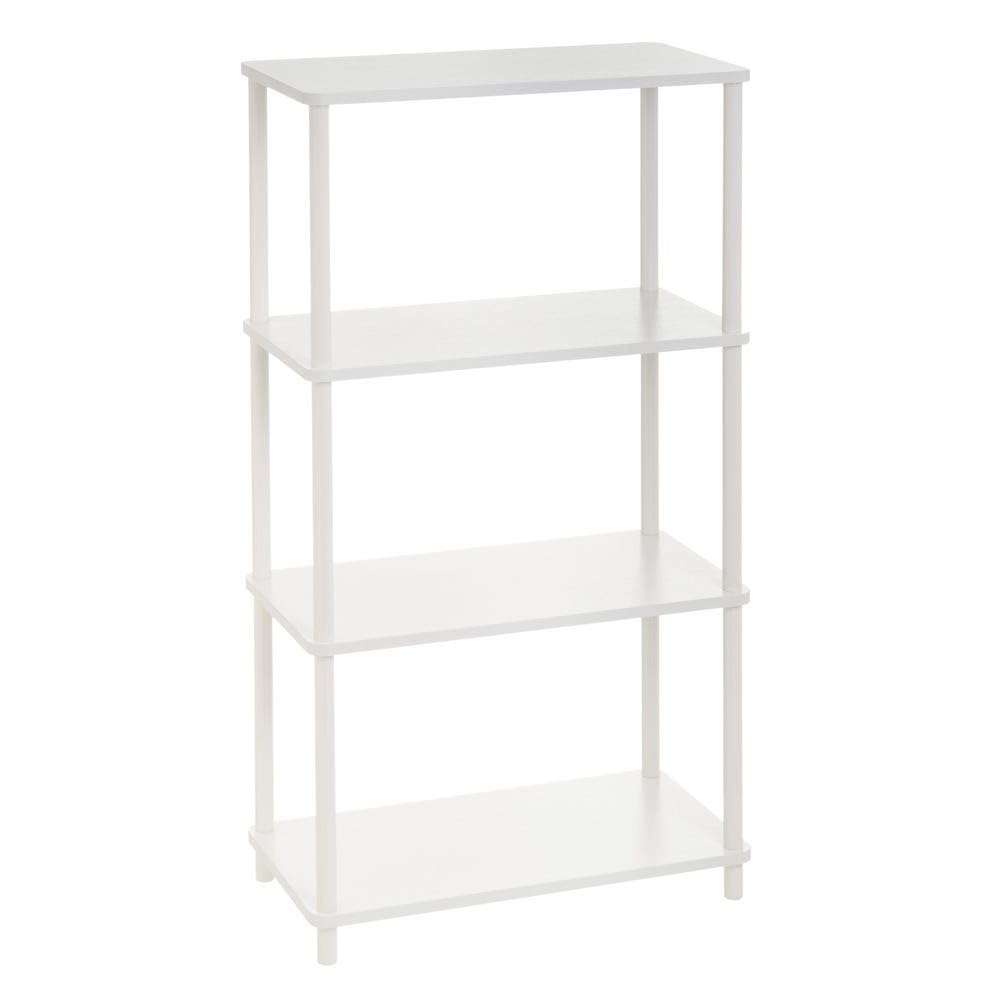 Scaffale da pavimento con 4 ripiani in MDF e metallo bianco