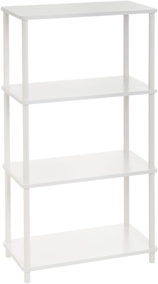 Scaffale da pavimento con 4 ripiani in MDF e metallo bianco - immagine 1