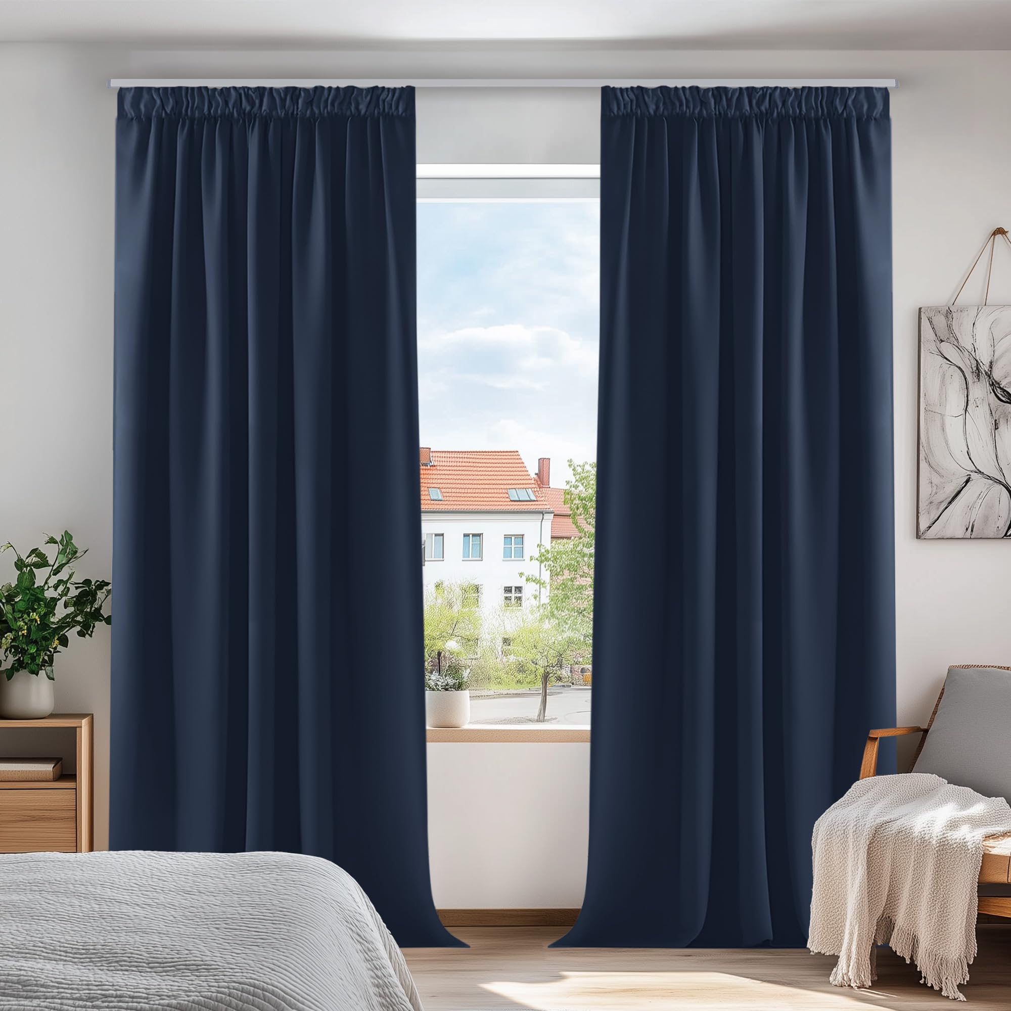 Deconovo Tende Oscuranti Camera da Letto 2 Pezzi, Blu Navy