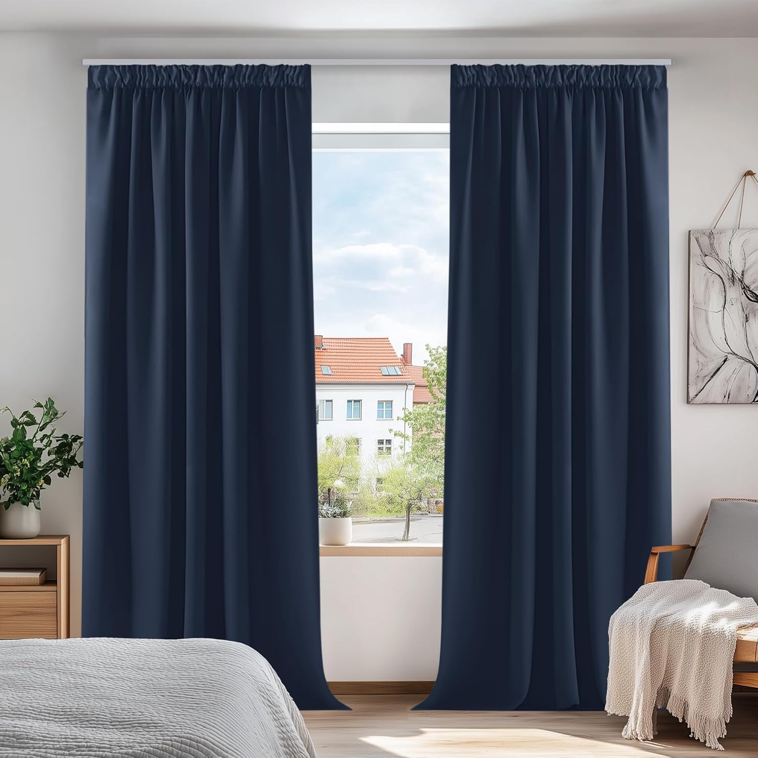 Deconovo Tende Oscuranti Camera da Letto 2 Pezzi, Blu Navy - immagine 1