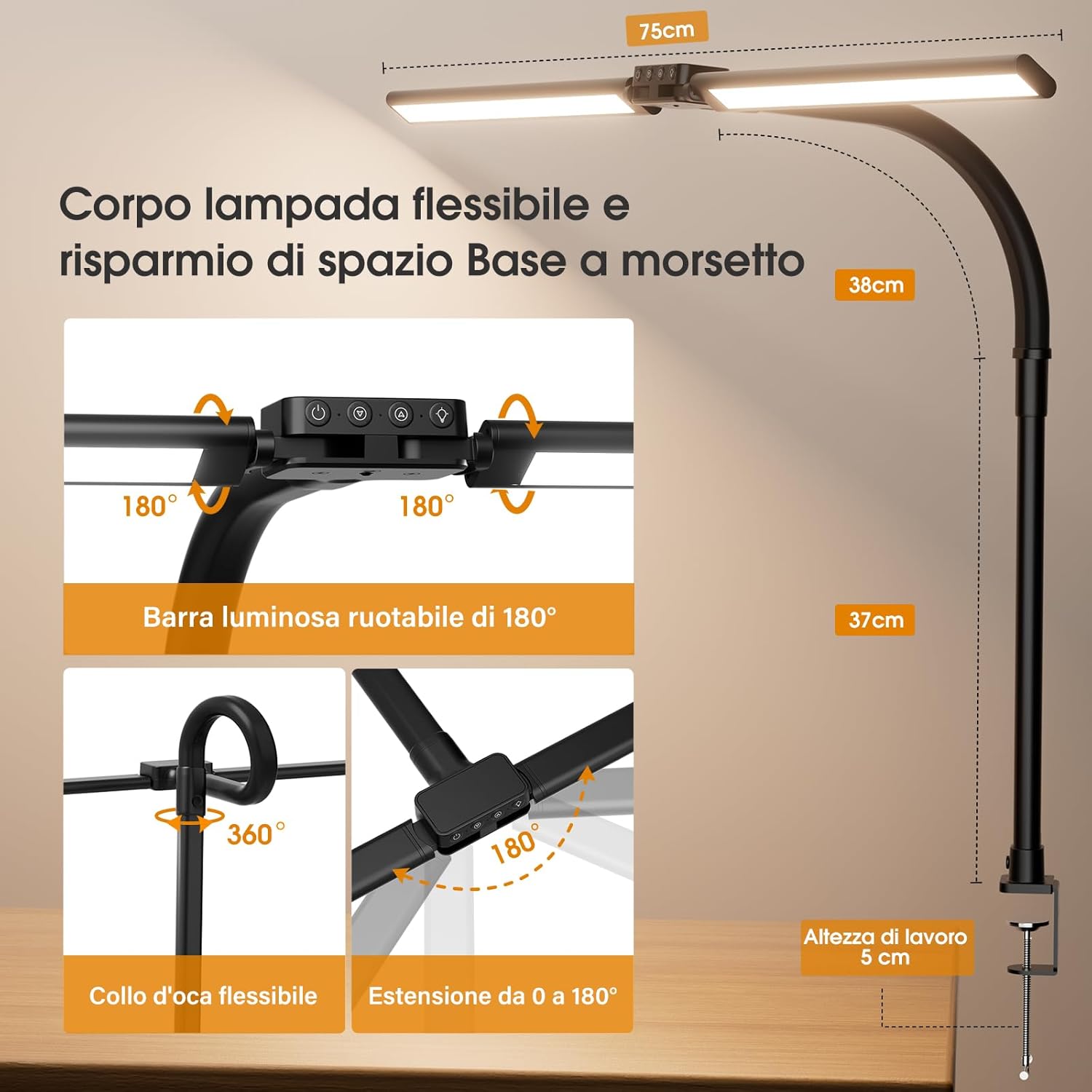 SIBRILLE Lampada da Scrivania Architetto Ruotabile, Nero - immagine 6