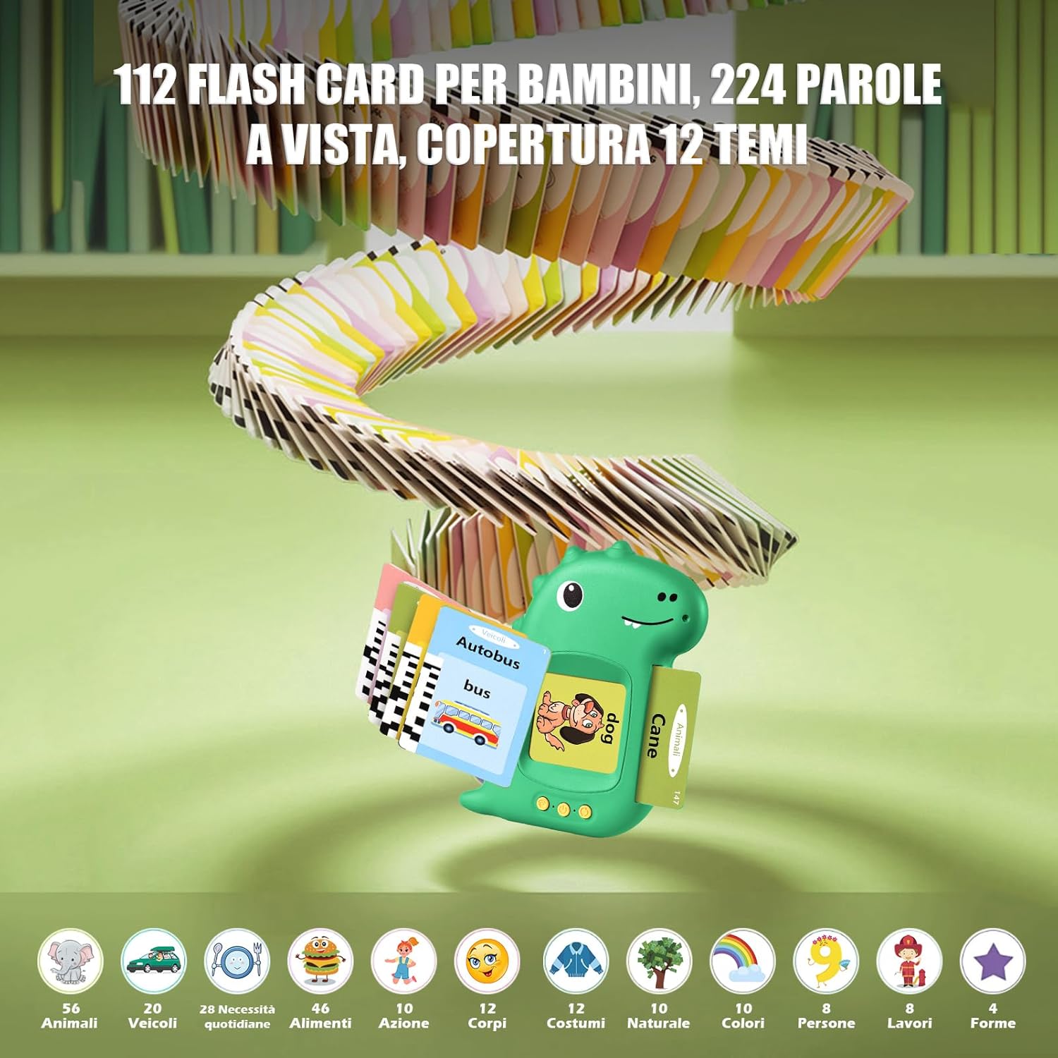Talking Flash Cards Parlanti - Giocattoli Educativi, Verde - immagine 3
