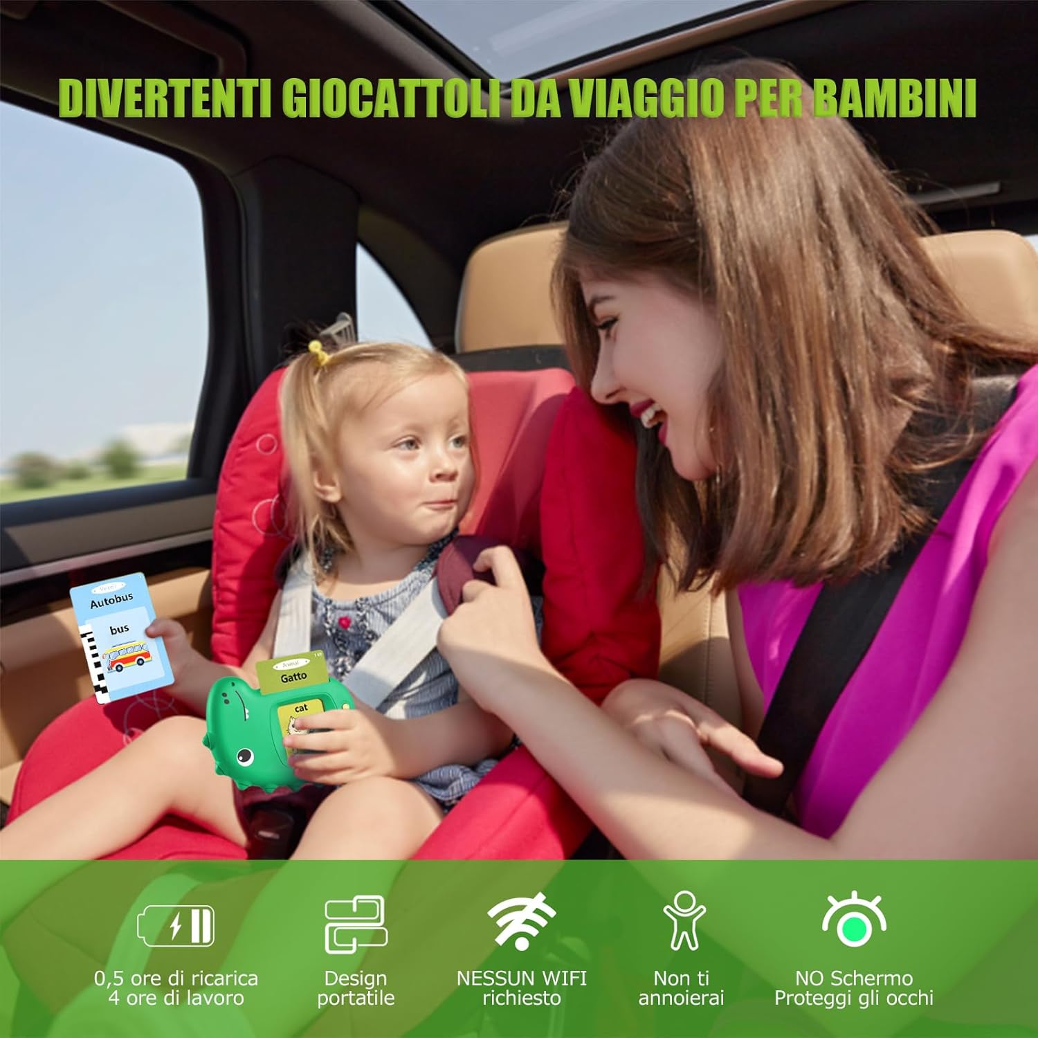 Talking Flash Cards Parlanti - Giocattoli Educativi, Verde - immagine 5