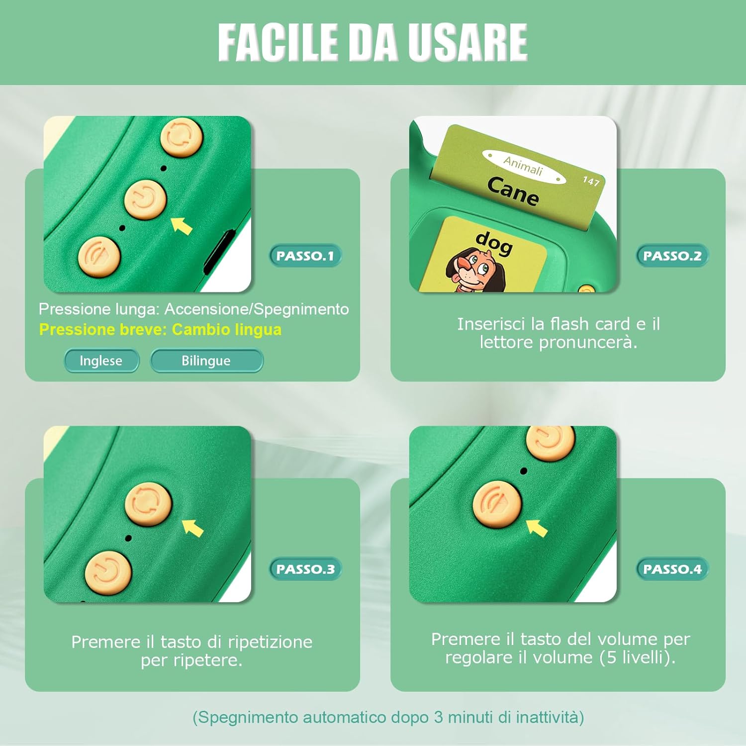 Talking Flash Cards Parlanti - Giocattoli Educativi, Verde - immagine 6