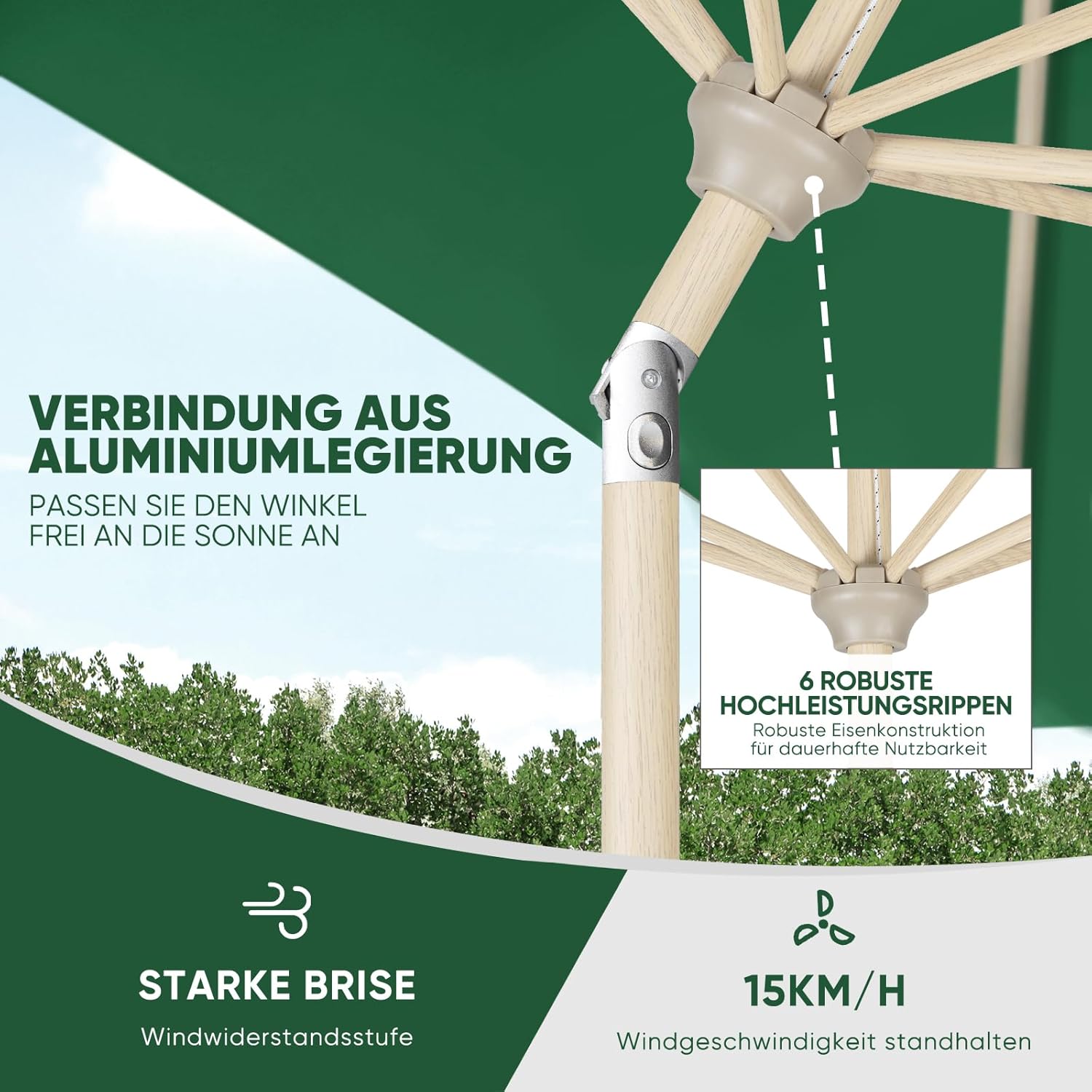 Sekey® Ombrellone Parasole Alluminio 210x140 cm - immagine 3