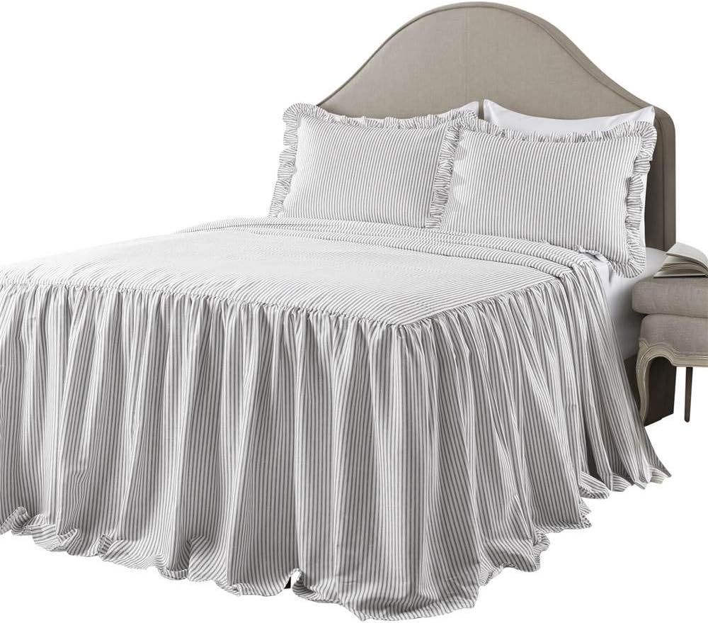 Lush Decor Copriletto Righe Grigio Vintage Chic Queen - immagine 1