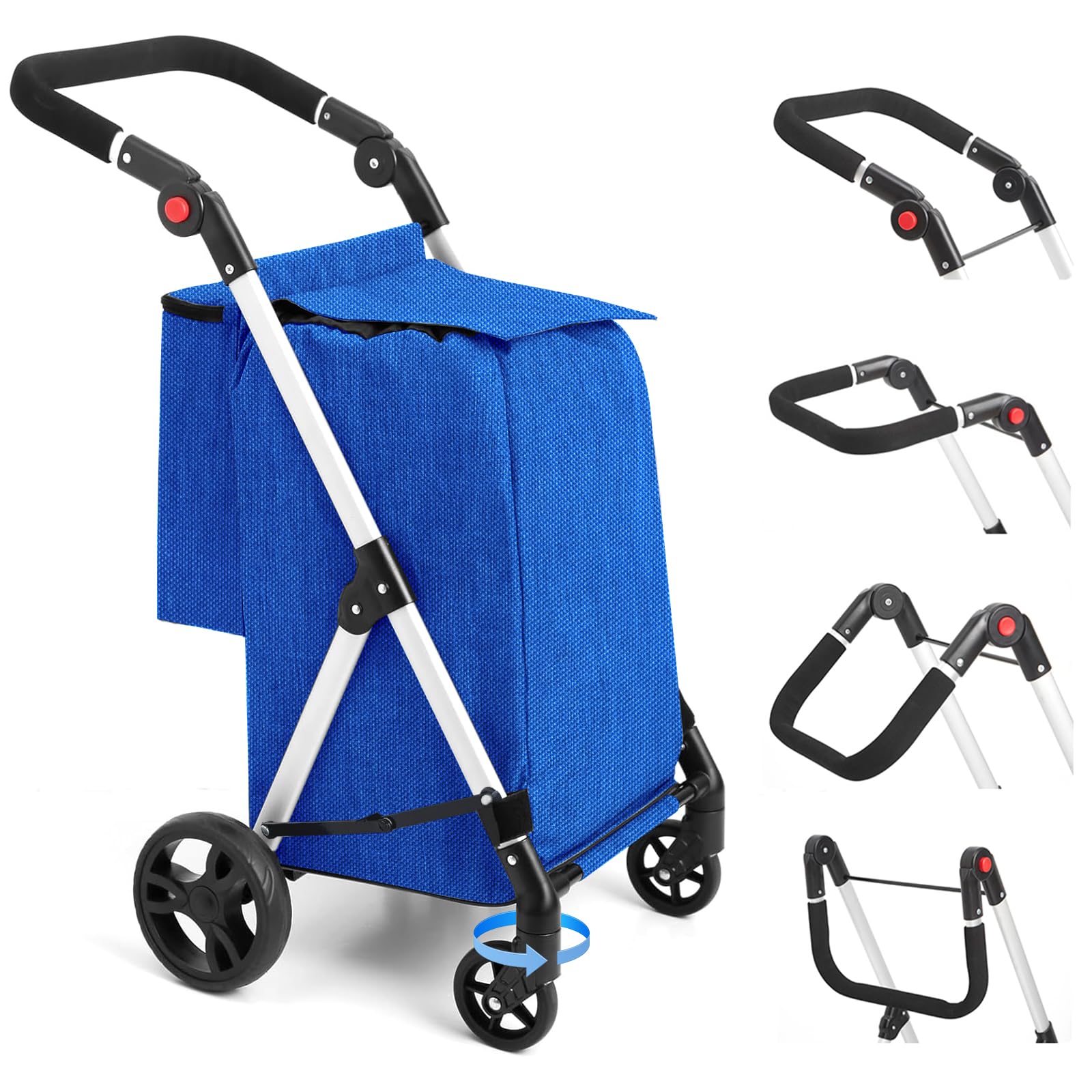 Leuya Abc Carrello della Spesa 46L con 4 Ruote, Azzurro