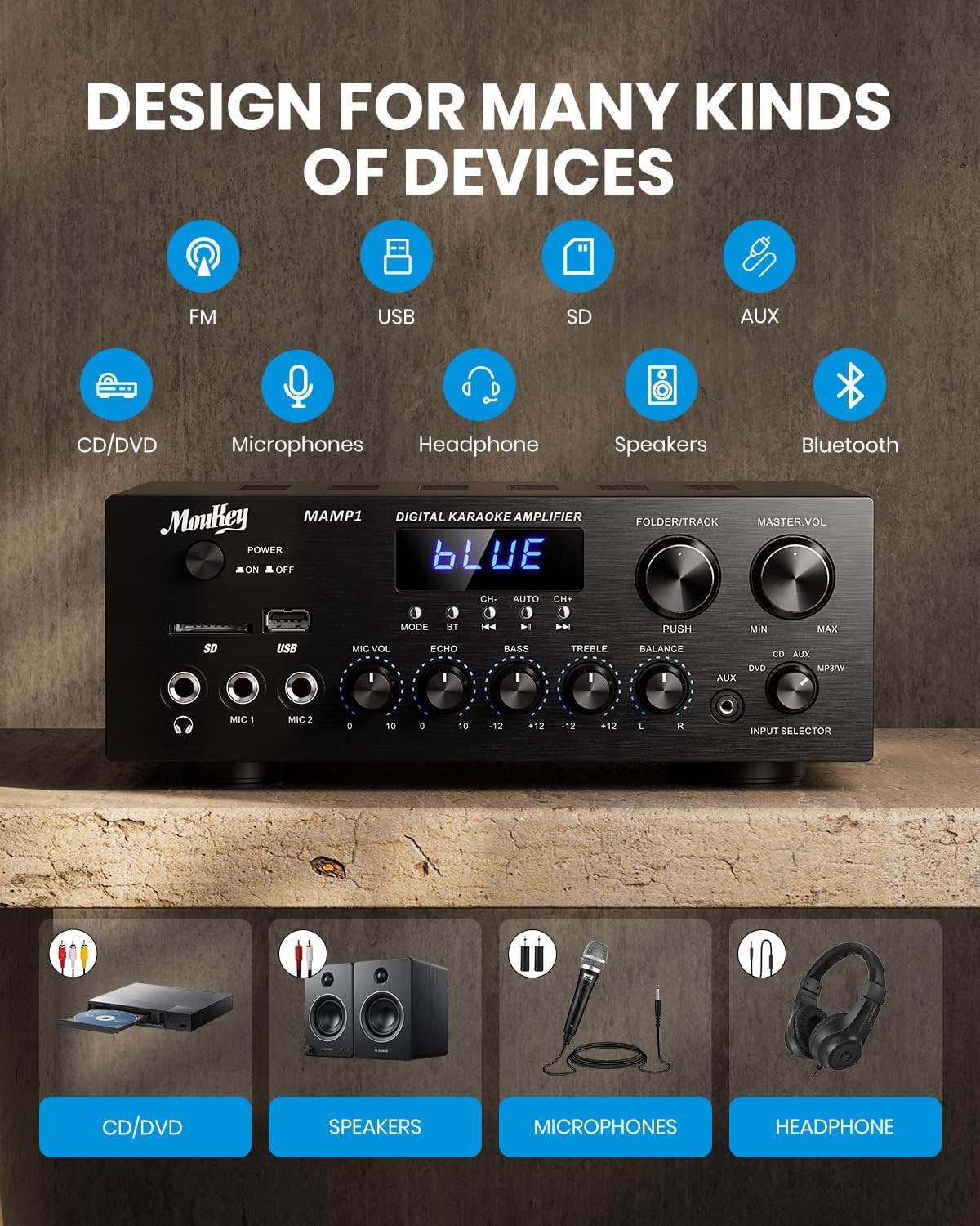 Moukey MAMP1 - Amplificatore Audio 220W Bluetooth 5.0 - immagine 2