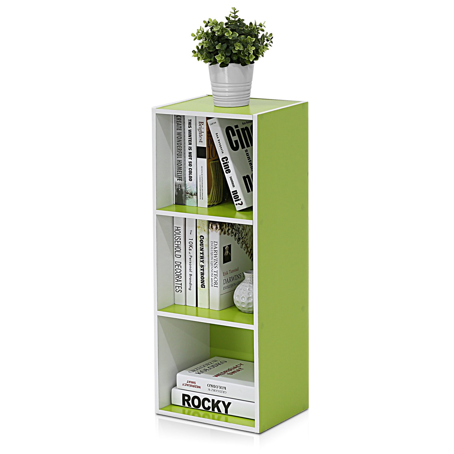Furinno Luder Libreria a 3 ripiani aperti, Bianco/verde