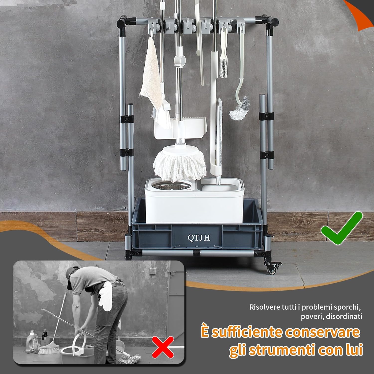 Supporto per Scopa - Organizzatore Utensili Pulizia - immagine 2