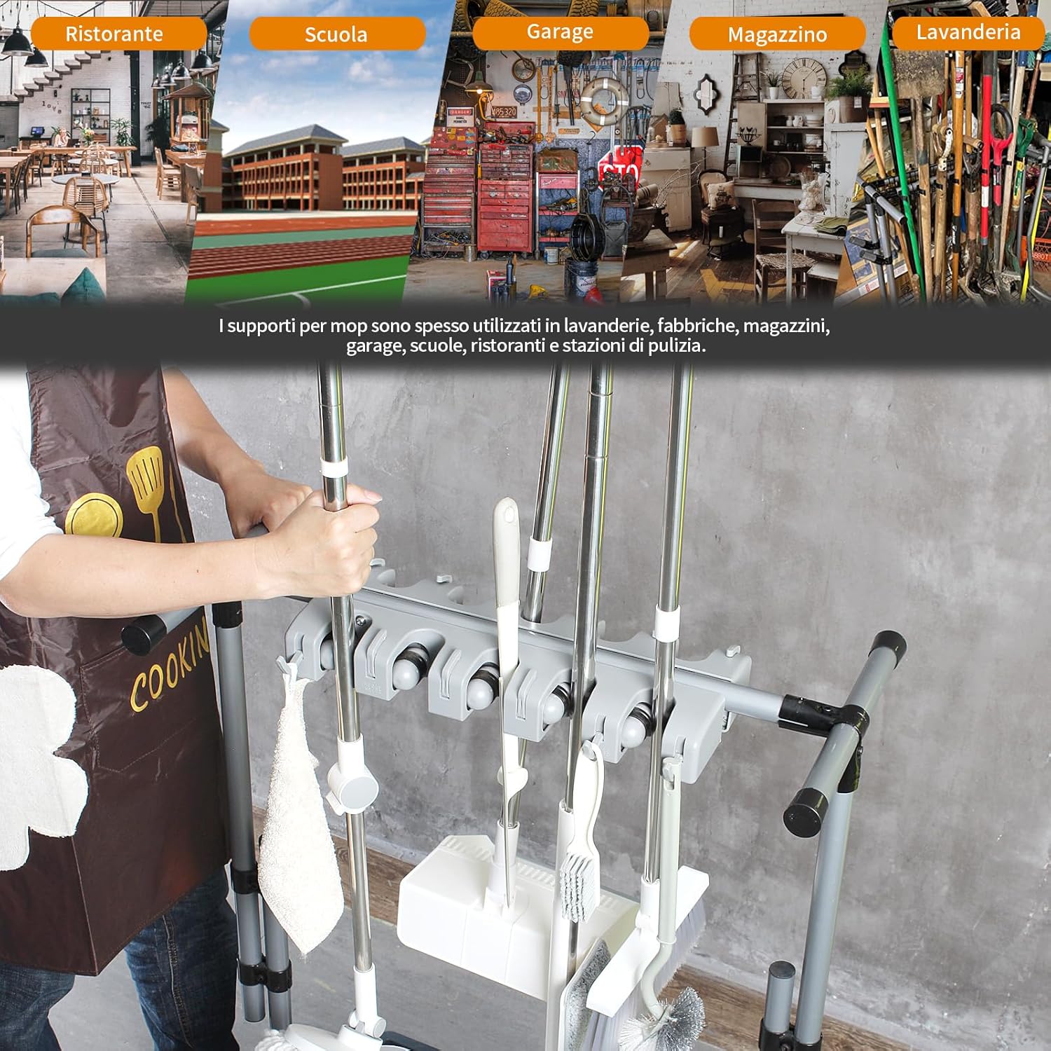 Supporto per Scopa - Organizzatore Utensili Pulizia - immagine 5