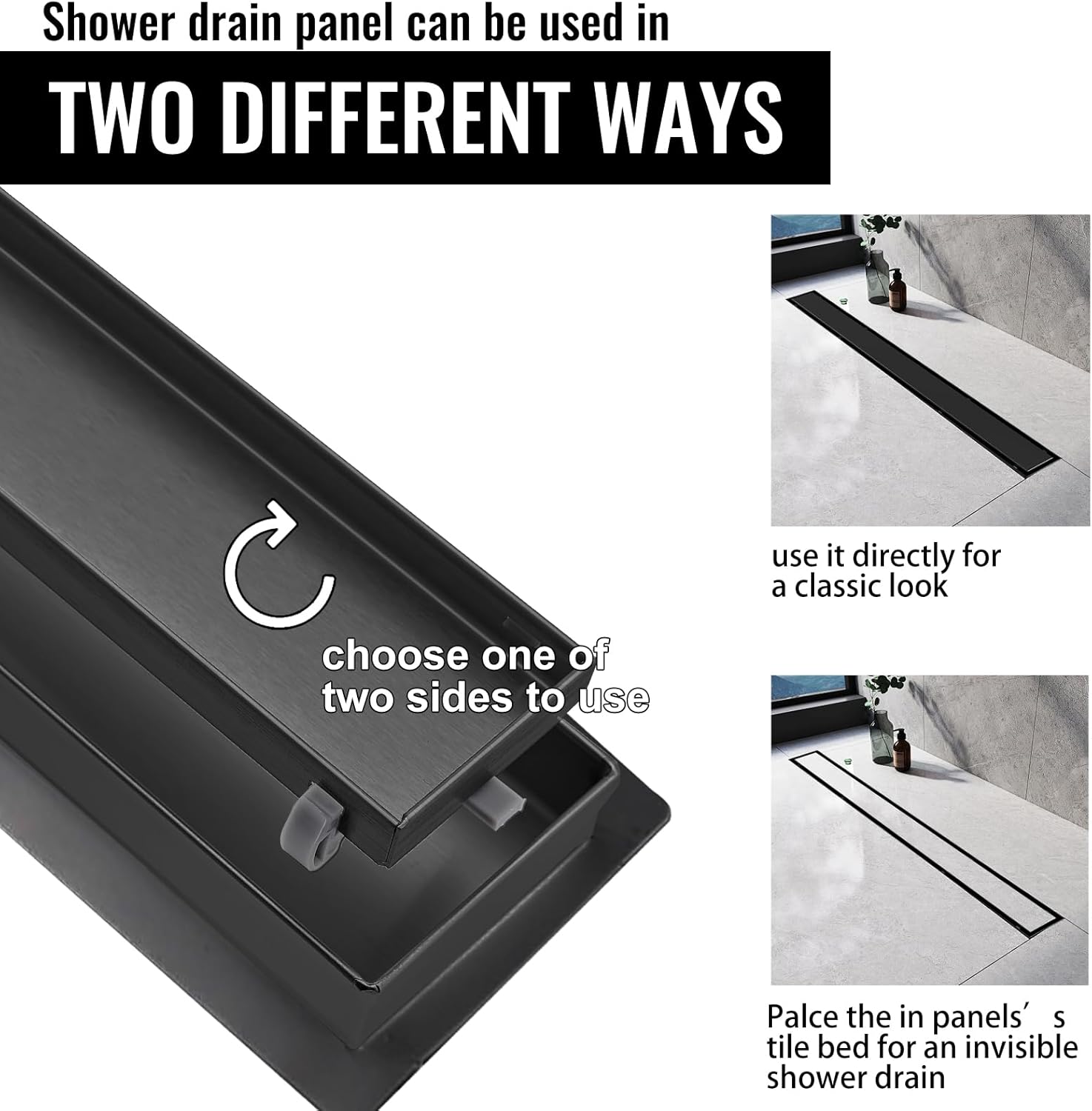 Scarico Doccia a Pavimento 2 in 1 Nero 90cm - immagine 5