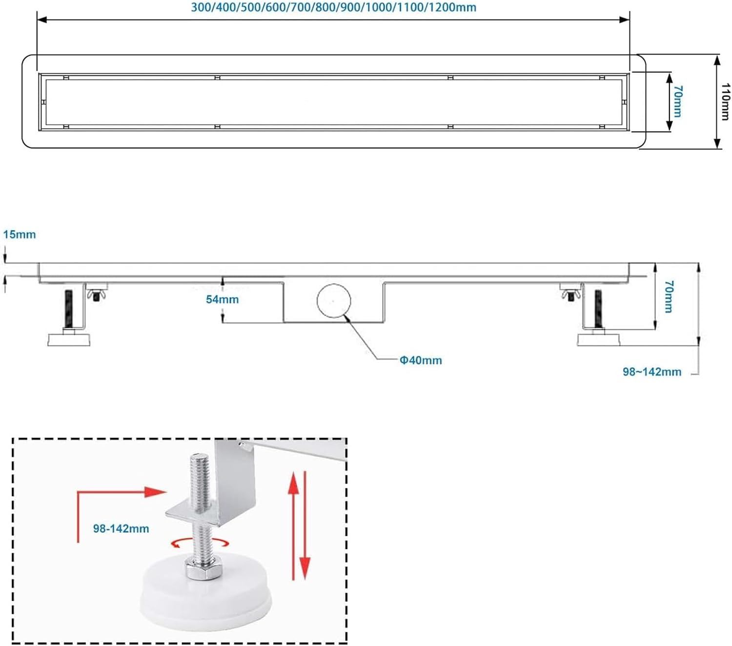 Scarico Doccia a Pavimento 2 in 1 Nero 90cm - immagine 7