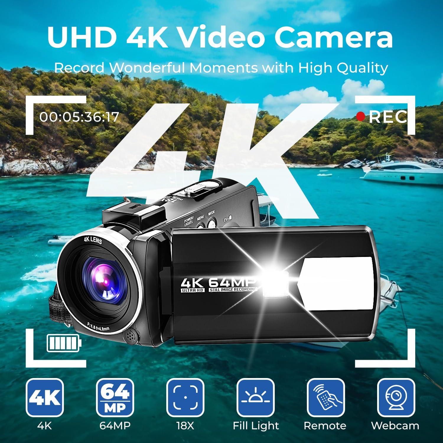 Videocamera 4K 64MP con Zoom Digitale 18X - immagine 2