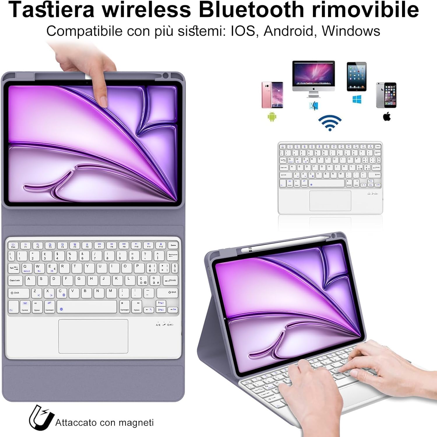 Iveoppe Tastiera iPad Air 11 con Touchpad, Viola Lavanda - immagine 3