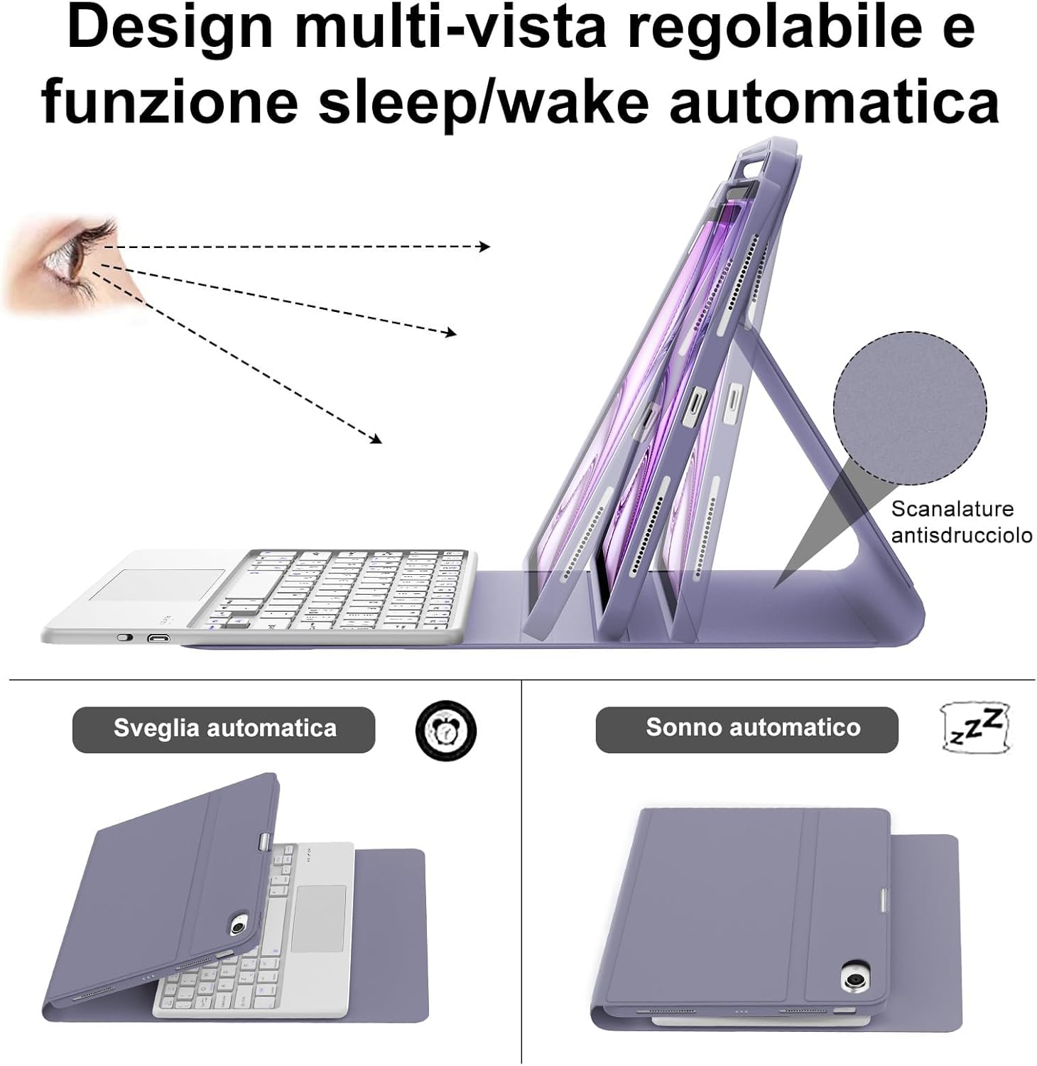 Iveoppe Tastiera iPad Air 11 con Touchpad, Viola Lavanda - immagine 6
