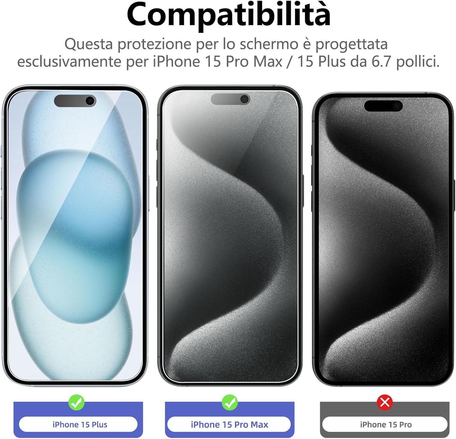 New'c Pellicola Privacy per iPhone 15 Pro Max/Plus (6,7") - immagine 2