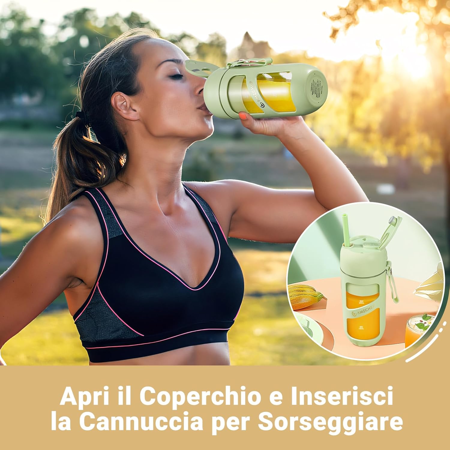 Amzchef Frullatore Portatile Sottovuoto USB Ricaricabile, Erba Verde - immagine 5