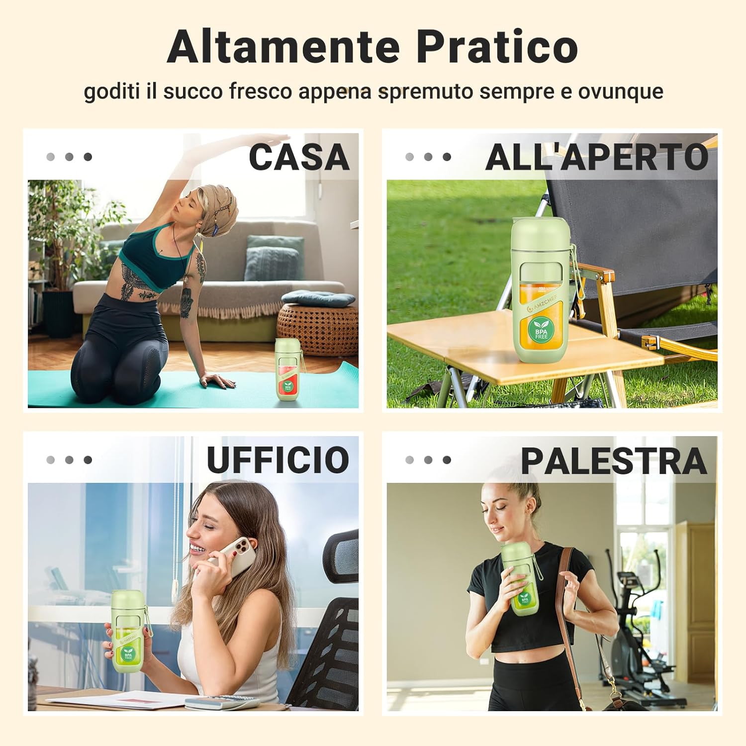 Amzchef Frullatore Portatile Sottovuoto USB Ricaricabile, Erba Verde - immagine 9