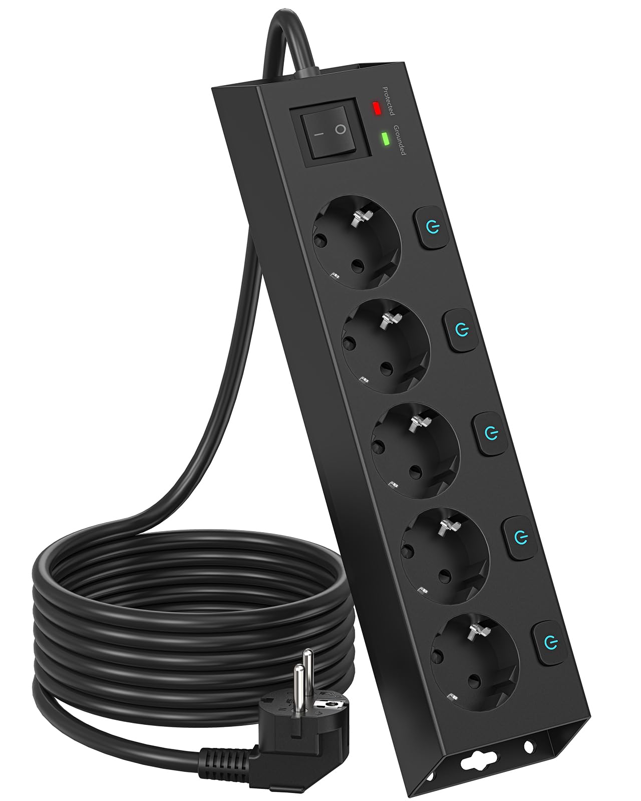 Ciabatta Elettrica 5 Prese con Interruttori Individuali, Nero