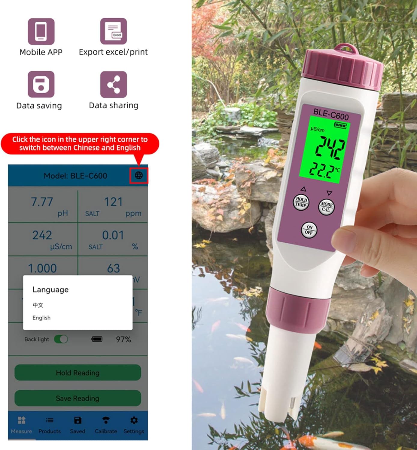 Misuratore PH Digitale 7 in 1 Bluetooth - immagine 5