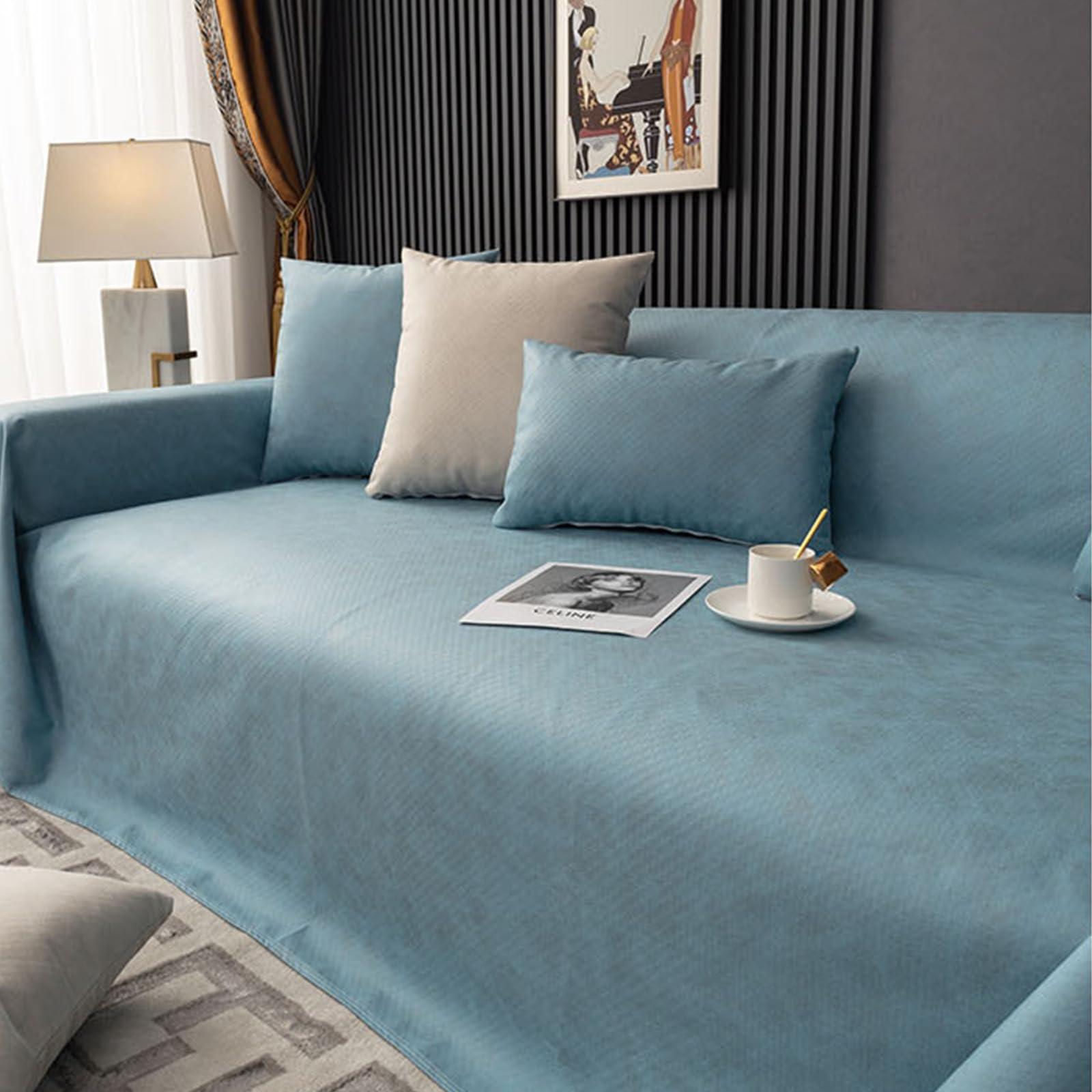 VanderHOME Copridivano Impermeabile Antiscivolo 210x400cm, Blu Chiaro