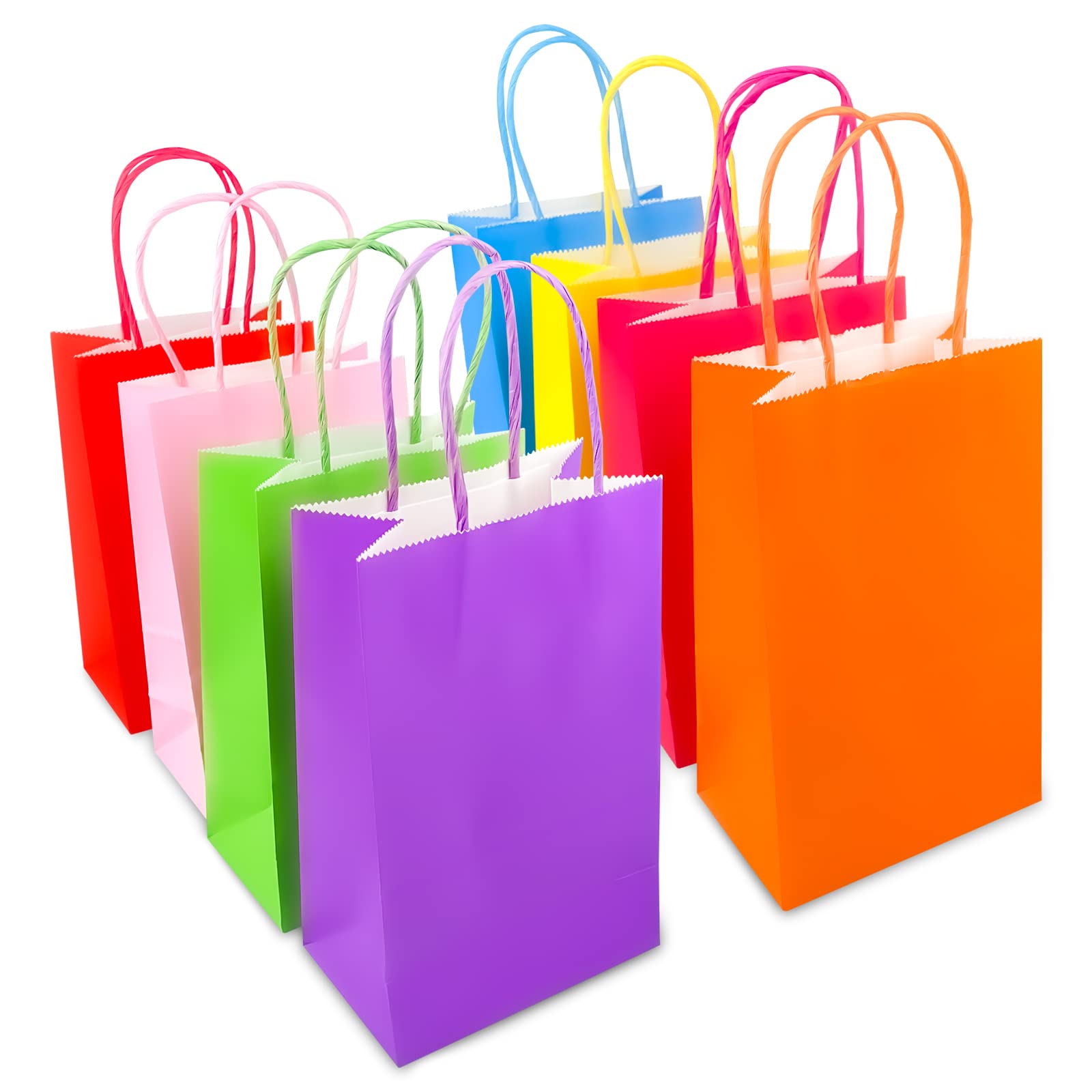 Fousenuk 40 Pezzi Sacchetti Regalo Compleanno Bambini con Manici, 8 Colori Sacchetti di Sacchetto Caramelle, Bustine Borsa Regalo di Carta per Dolci e Confezioni, per Compleanni, Matrimoni, Feste