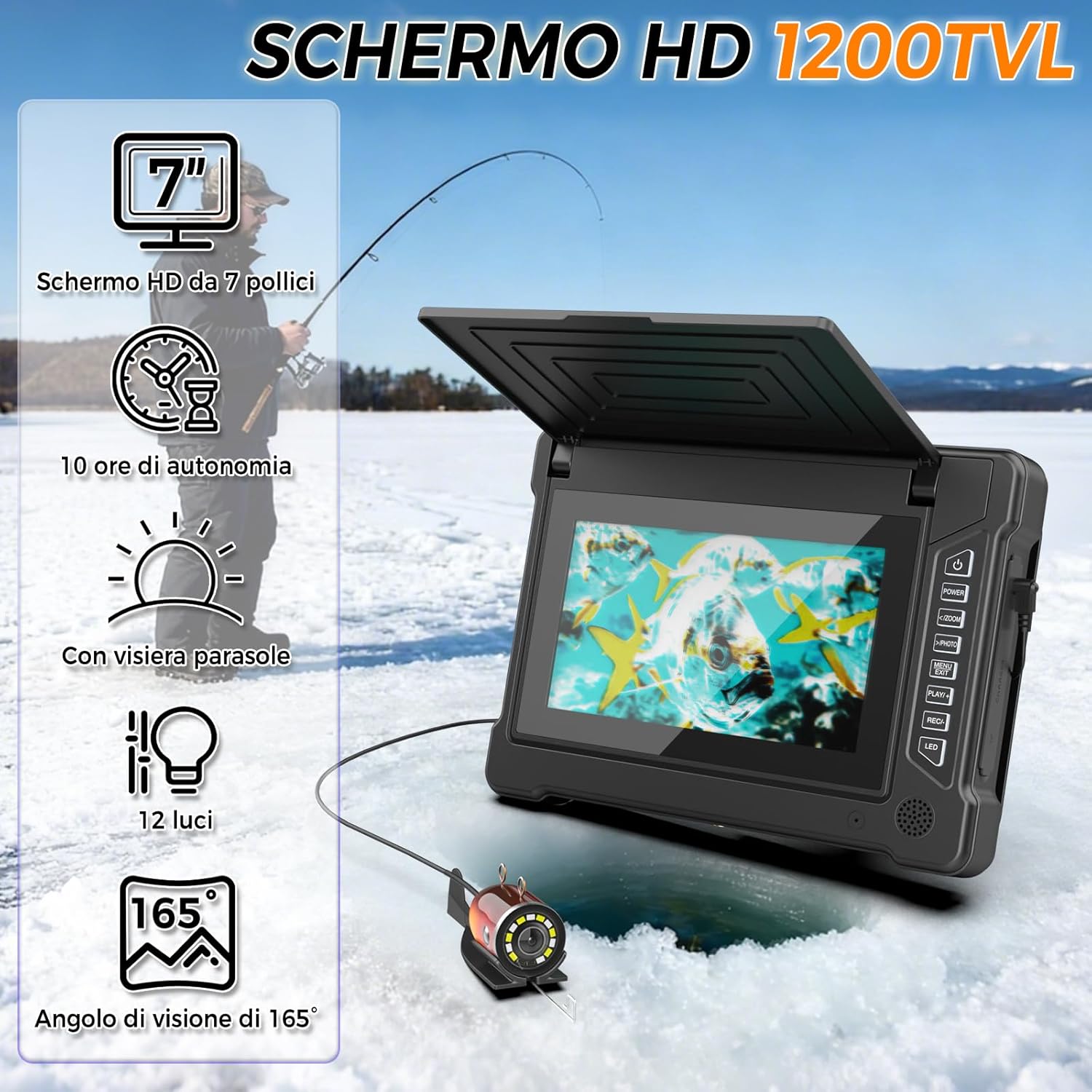 Ecoscandaglio Telecamera Subacquea 7" IP68 15M - immagine 2
