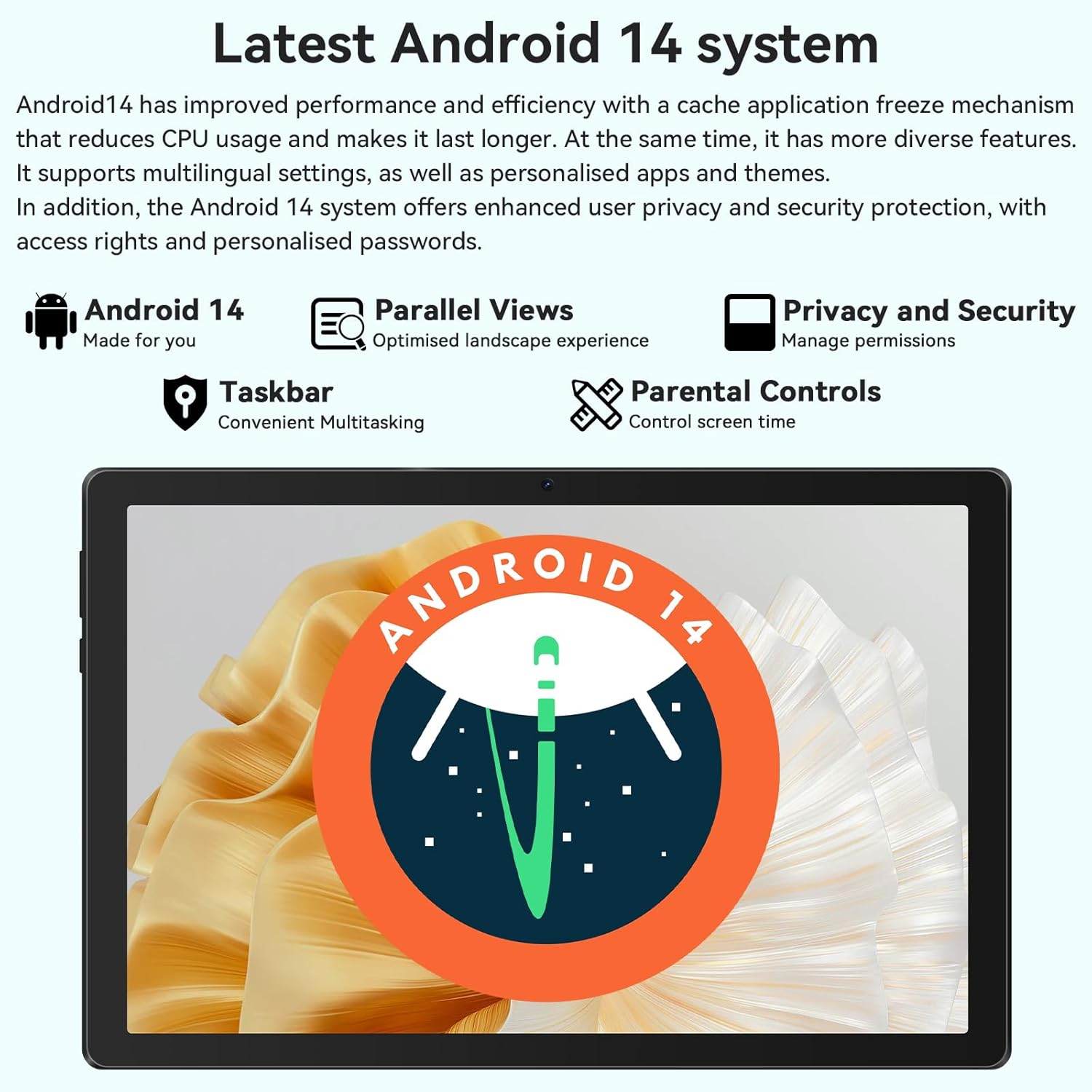 Laptok Tablet 10 pollici Android 14 Octa-Core, Bianco - immagine 3