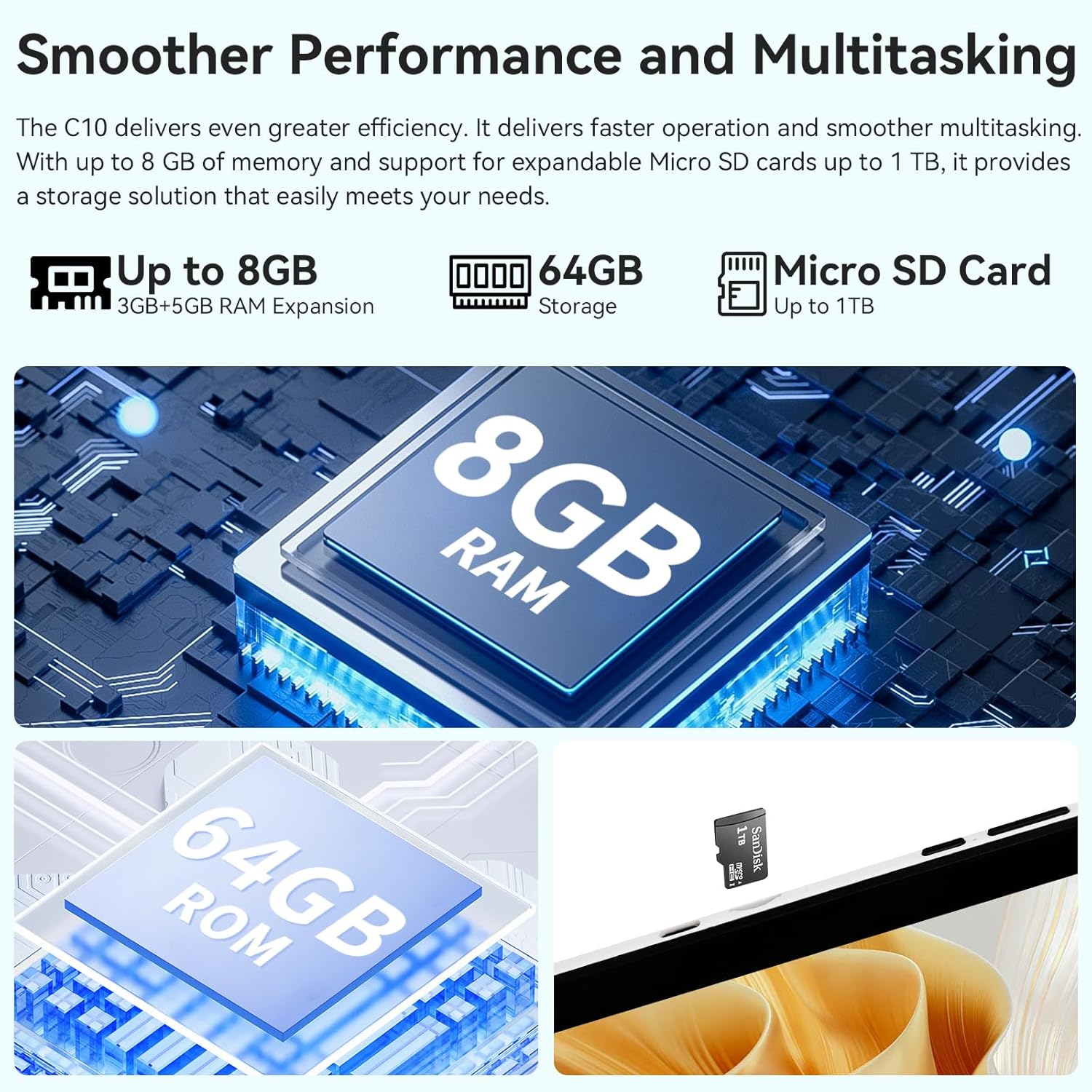 Laptok Tablet 10 pollici Android 14 Octa-Core, Bianco - immagine 4