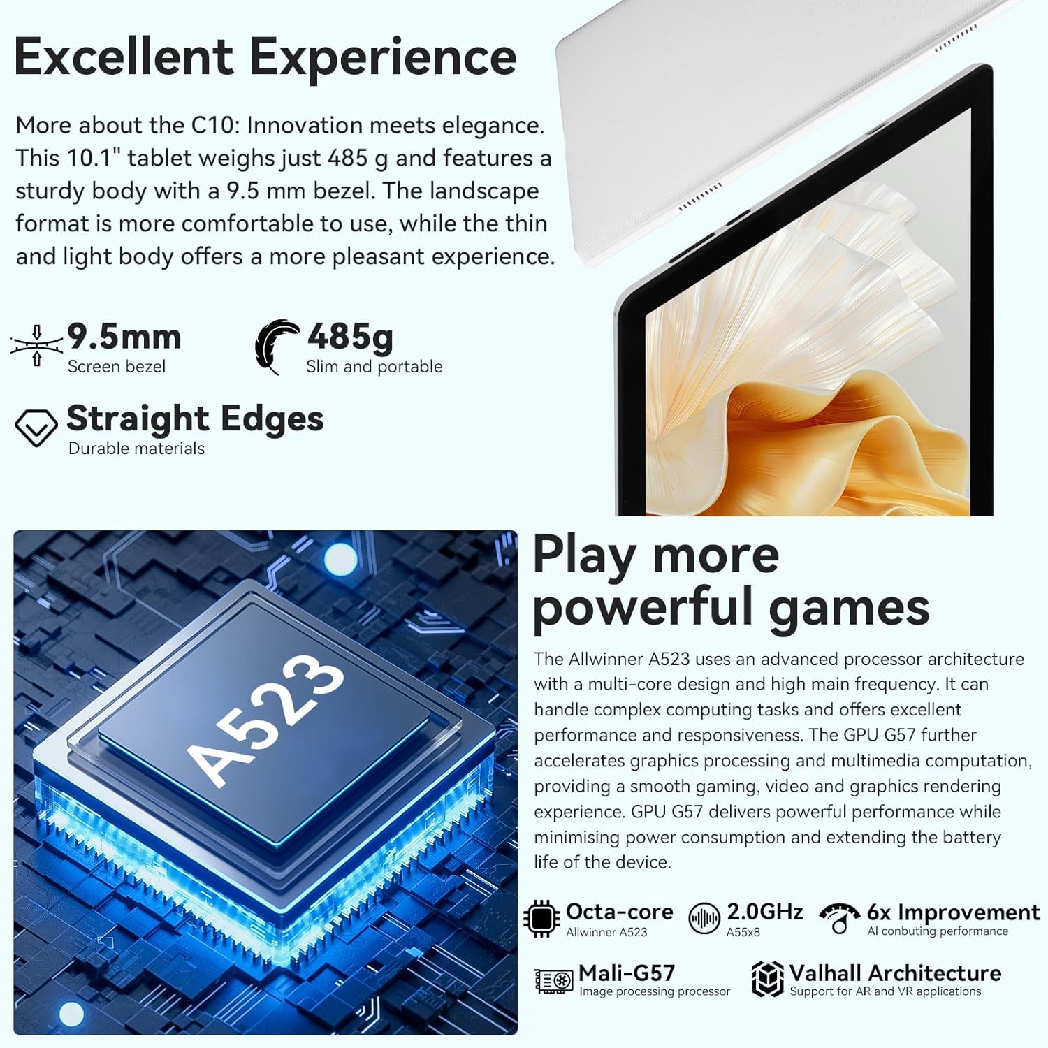 Laptok Tablet 10 pollici Android 14 Octa-Core, Bianco - immagine 5