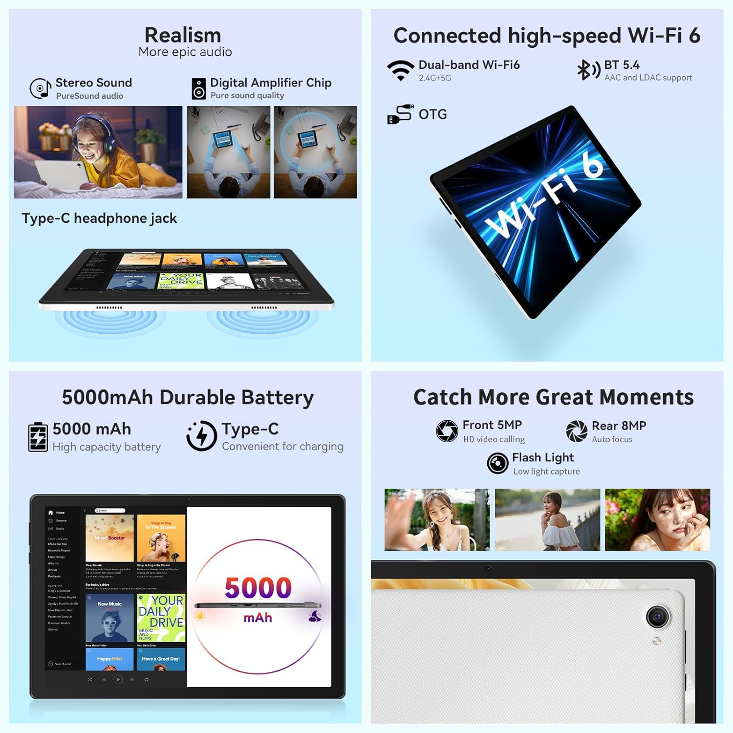 Laptok Tablet 10 pollici Android 14 Octa-Core, Bianco - immagine 6