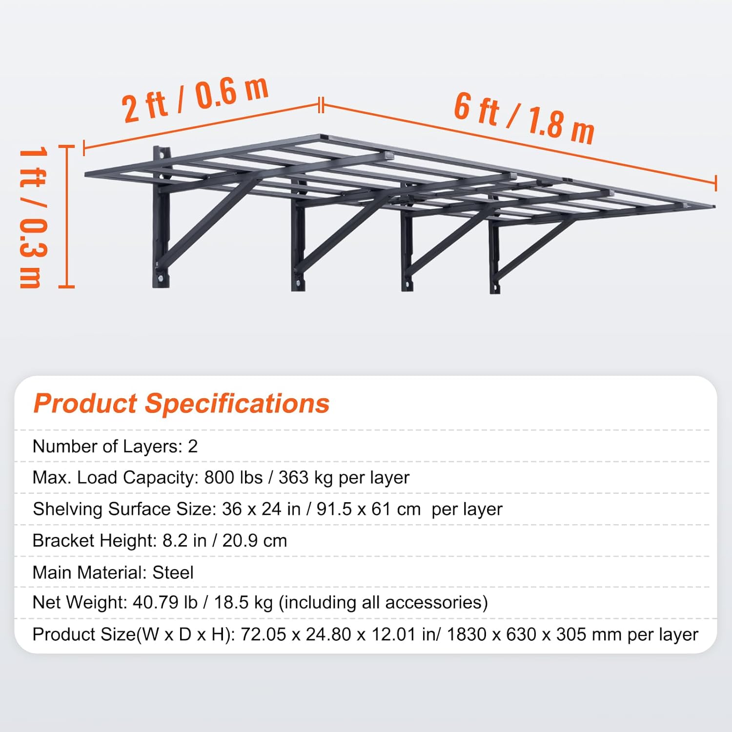 Vevor Scaffali per Garage 2 Pezzi 183x61cm - immagine 3