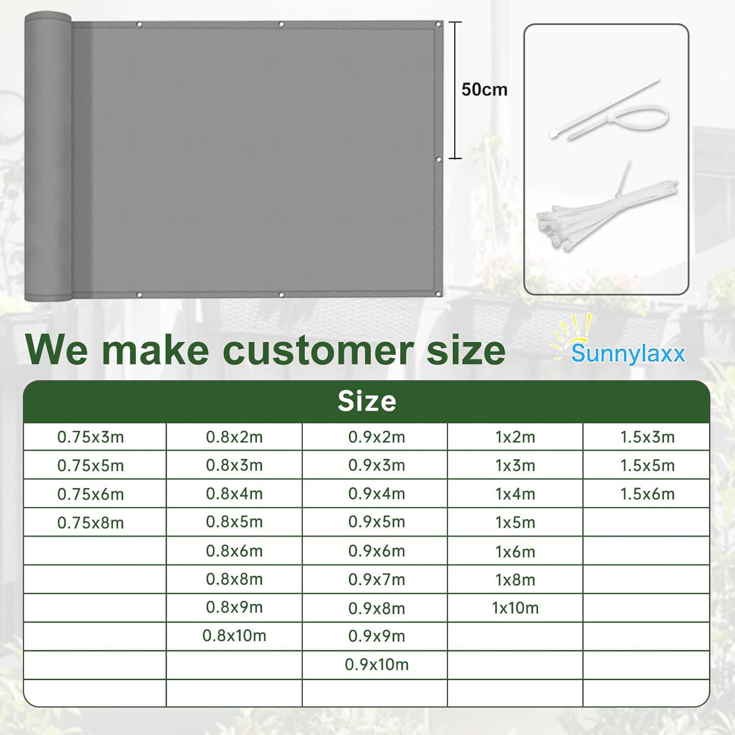 Sunnylaxx Frangivisto Balcone 80x800 cm, Grigio - immagine 5