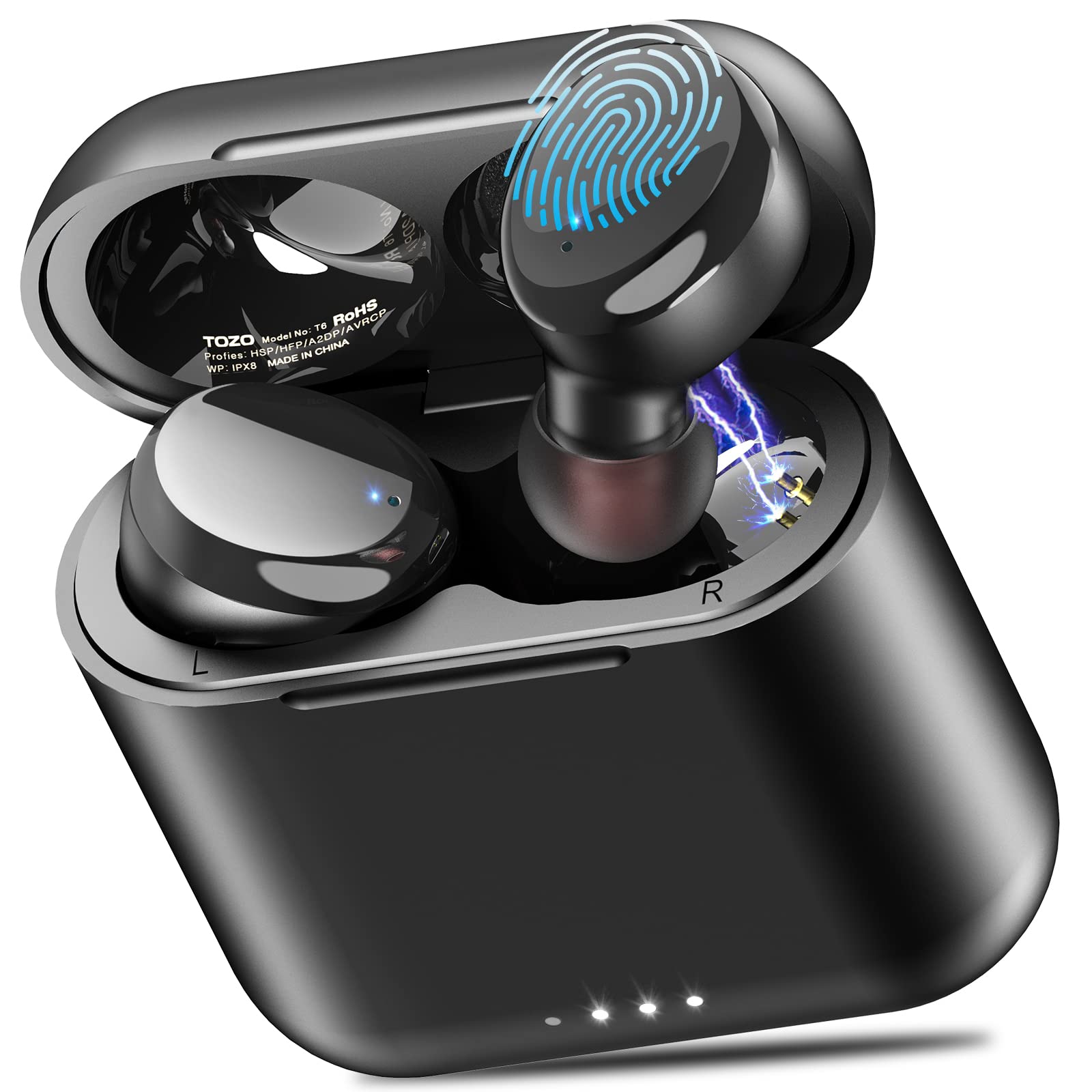 Tozo T6 Cuffie Bluetooth 5.3 IPX8, Nero