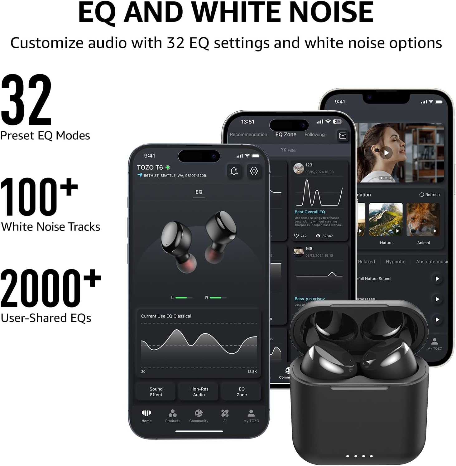 Tozo T6 Cuffie Bluetooth 5.3 IPX8, Nero - immagine 5