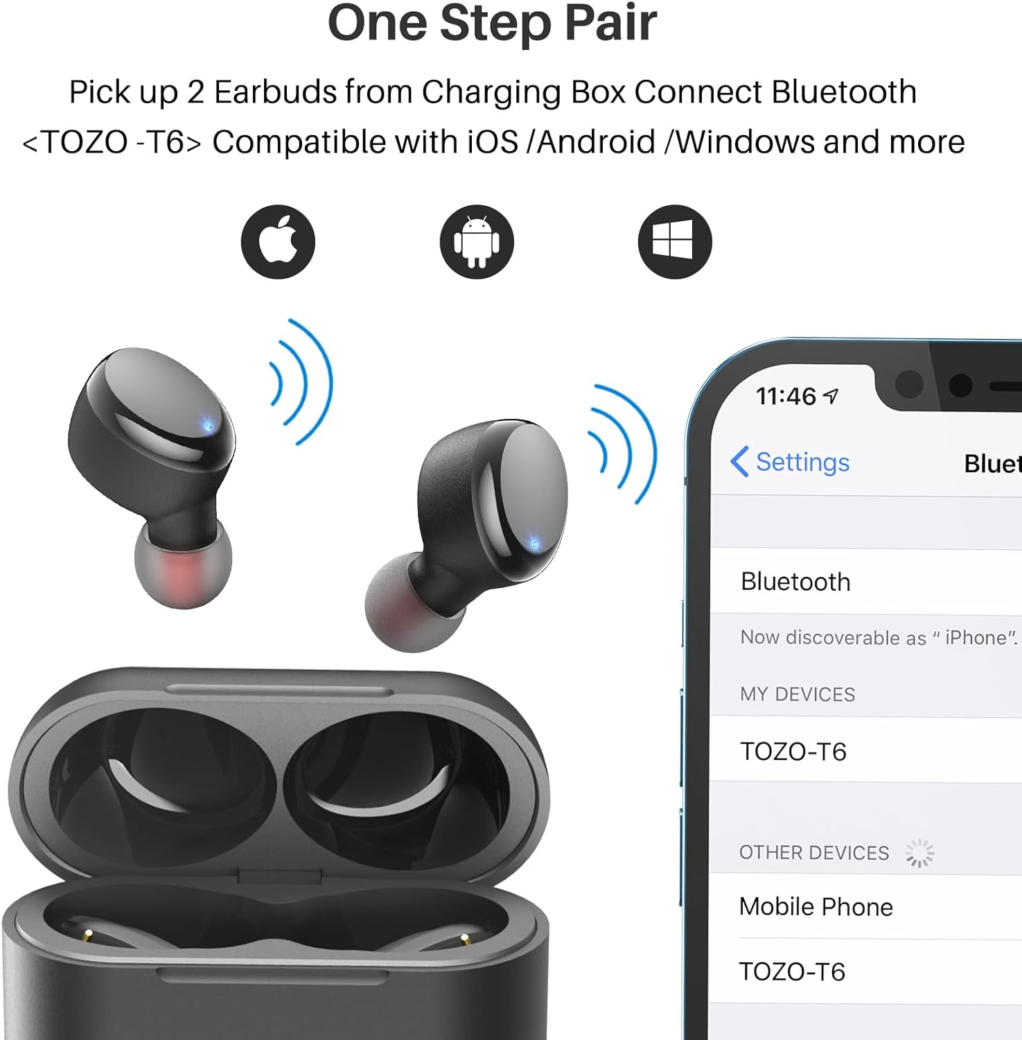 Tozo T6 Cuffie Bluetooth 5.3 IPX8, Nero - immagine 6