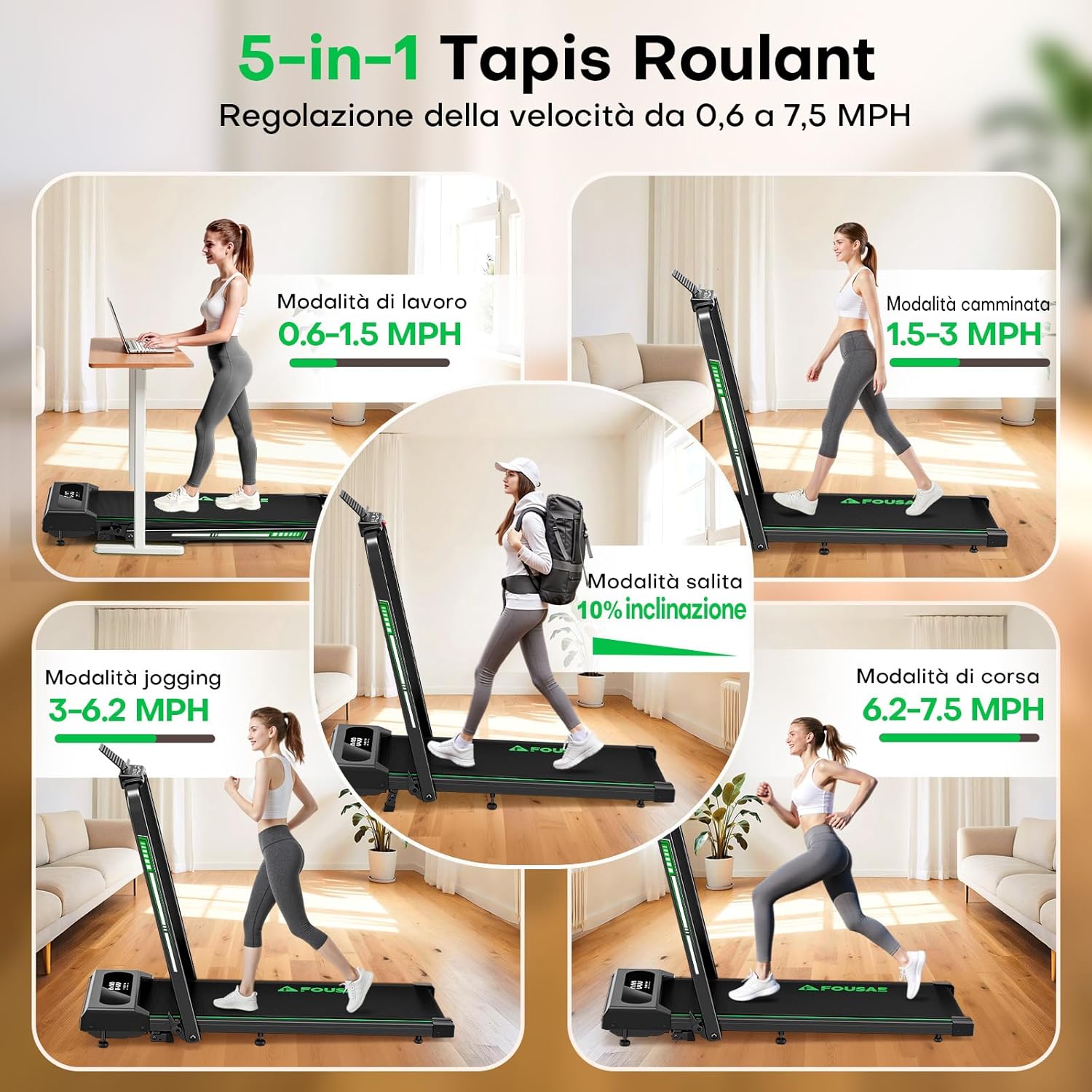 Fousae Tapis Roulant Elettrico Pieghevole 5 in 1 - immagine 3