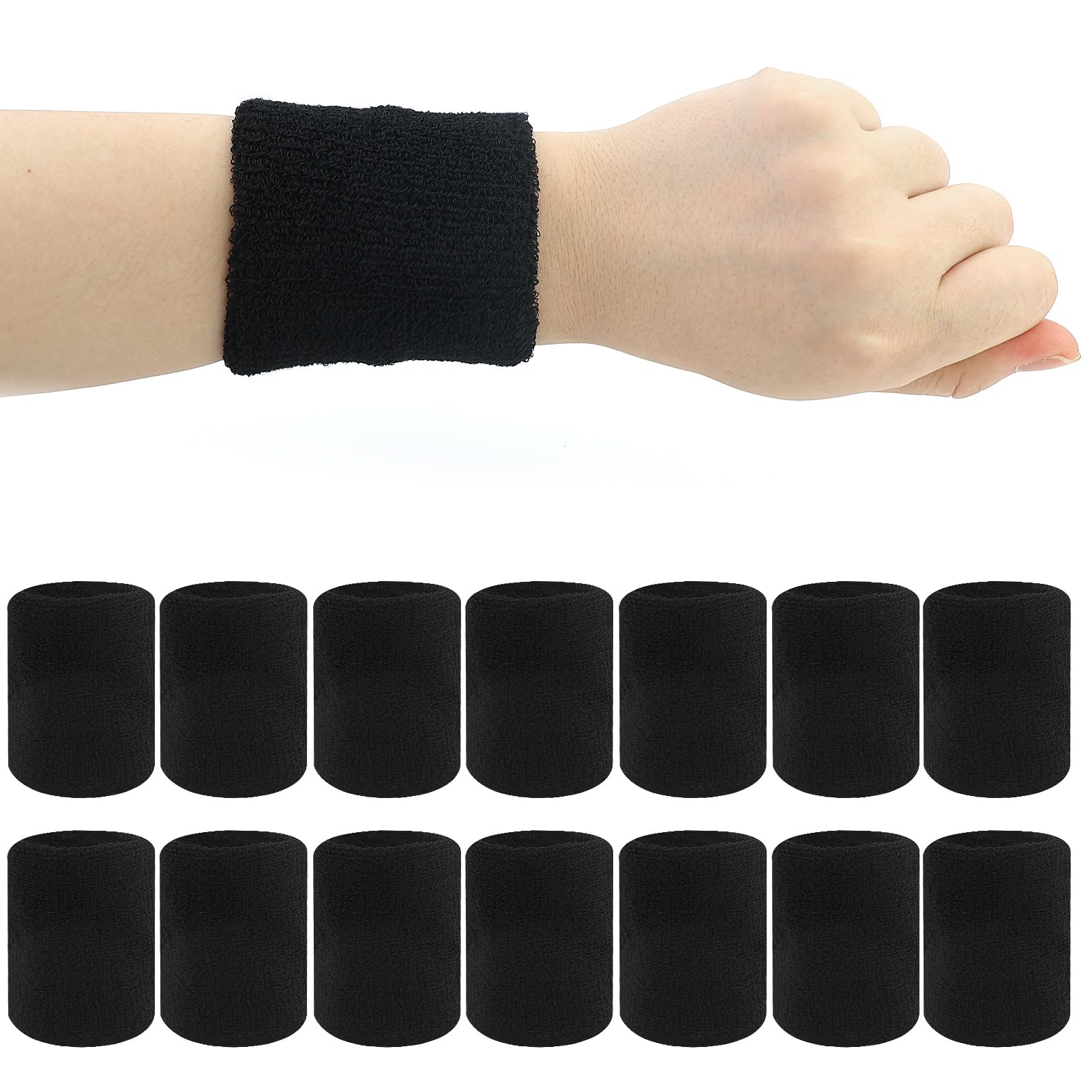 14pcs Polsini Palestra Uomo e Donna,Polsini Tennis Padel Basket Pallavolo,Polsiere Palestra E Allenamento,Polsiera Assorbente,Polsino Ad Asciugatura Rapida,Nero