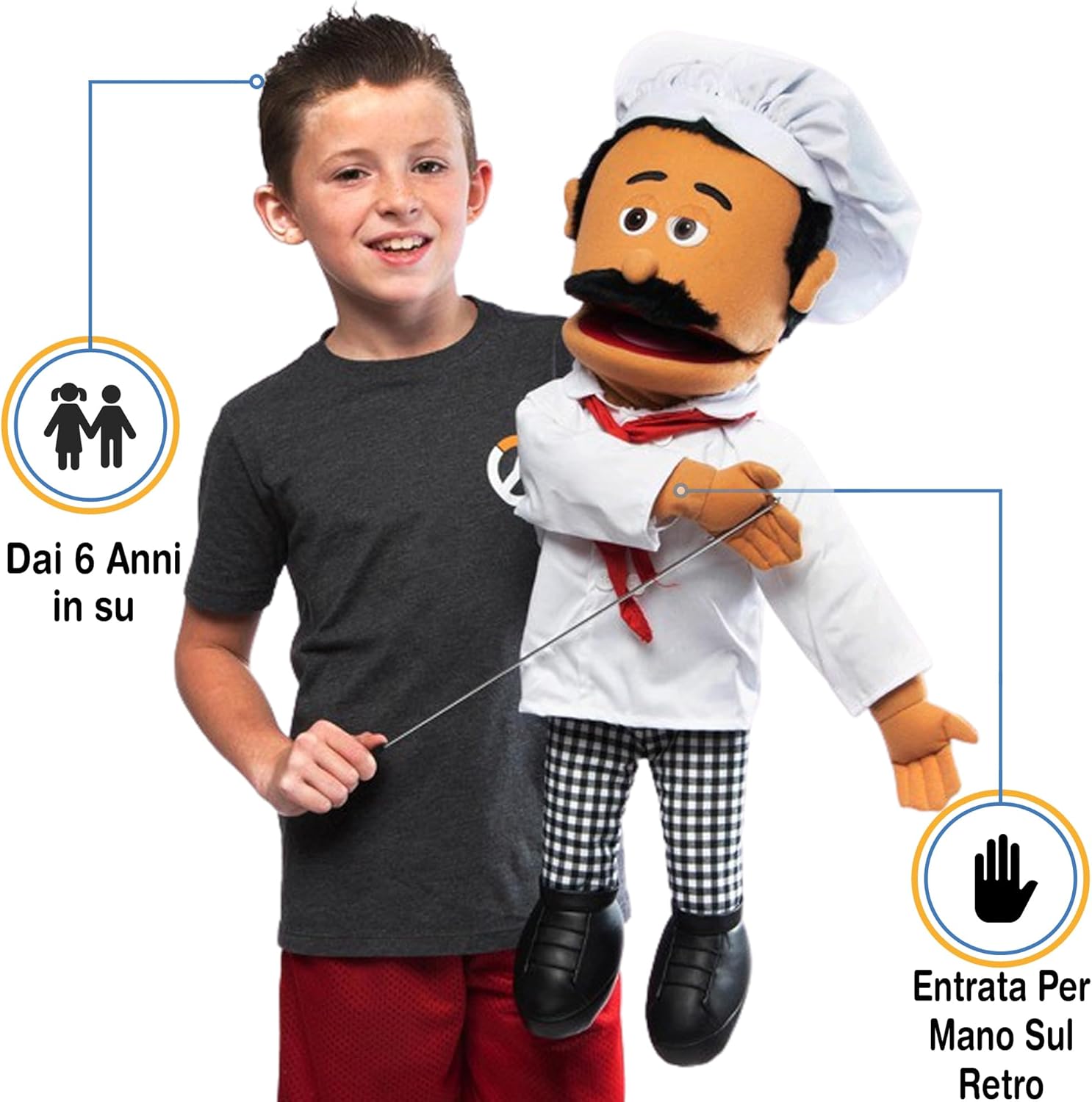 Chef Luigi, corpo completo, burattino stile ventriloquista, 65 cm - immagine 2