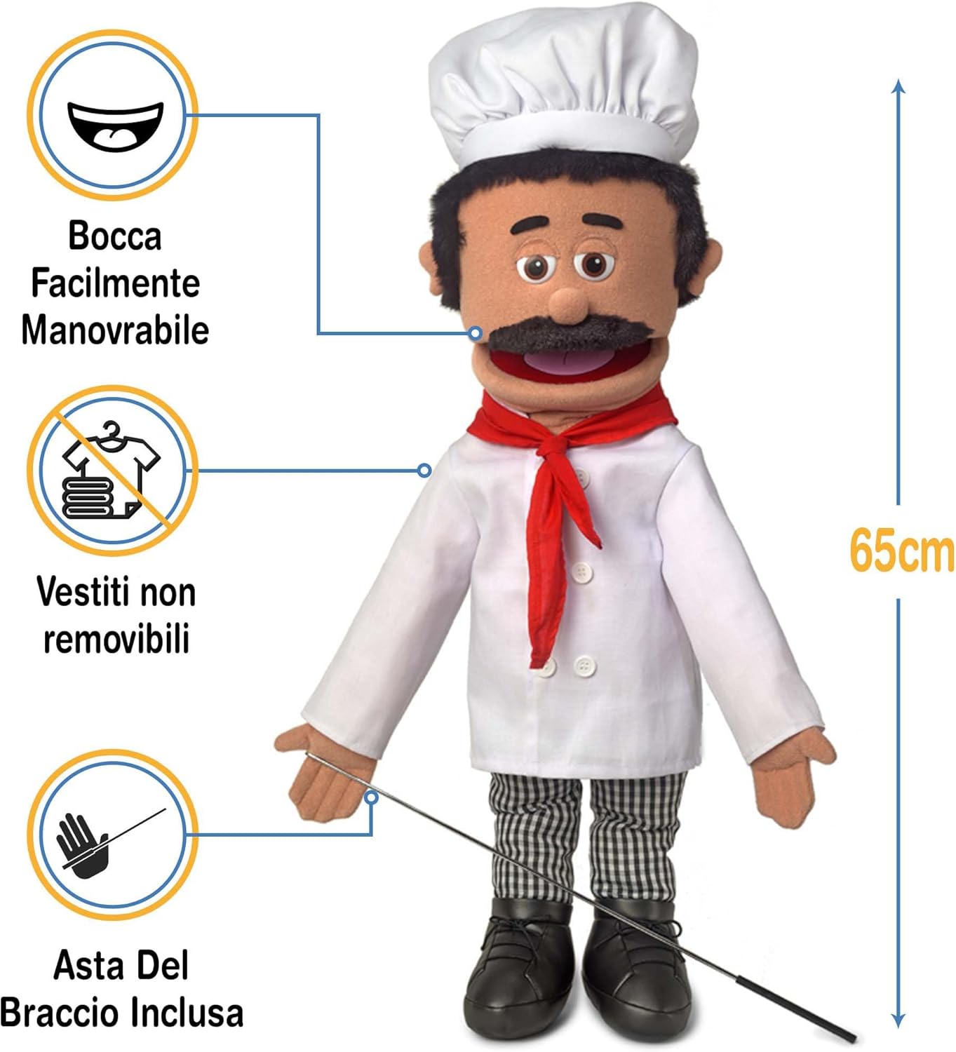 Chef Luigi, corpo completo, burattino stile ventriloquista, 65 cm - immagine 3