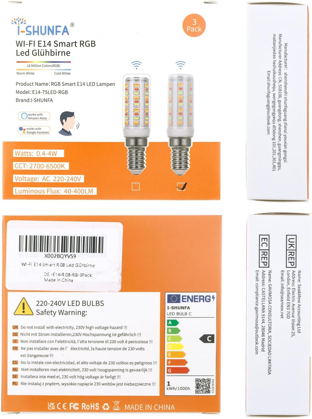 I-shunfa Lampadina LED WI-FI Smart E14 RGB (3 Pezzi) - immagine 9