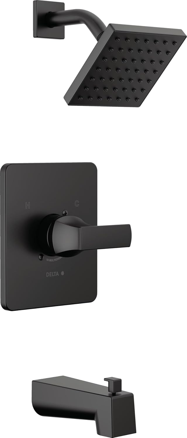 Delta Set di rubinetti per vasca da bagno e doccia, set di rubinetti per doccia, colore nero, 14 serie, set di guarnizioni per valvole, maniglia doccia, Delta T14437-BL (valvola no - immagine 1