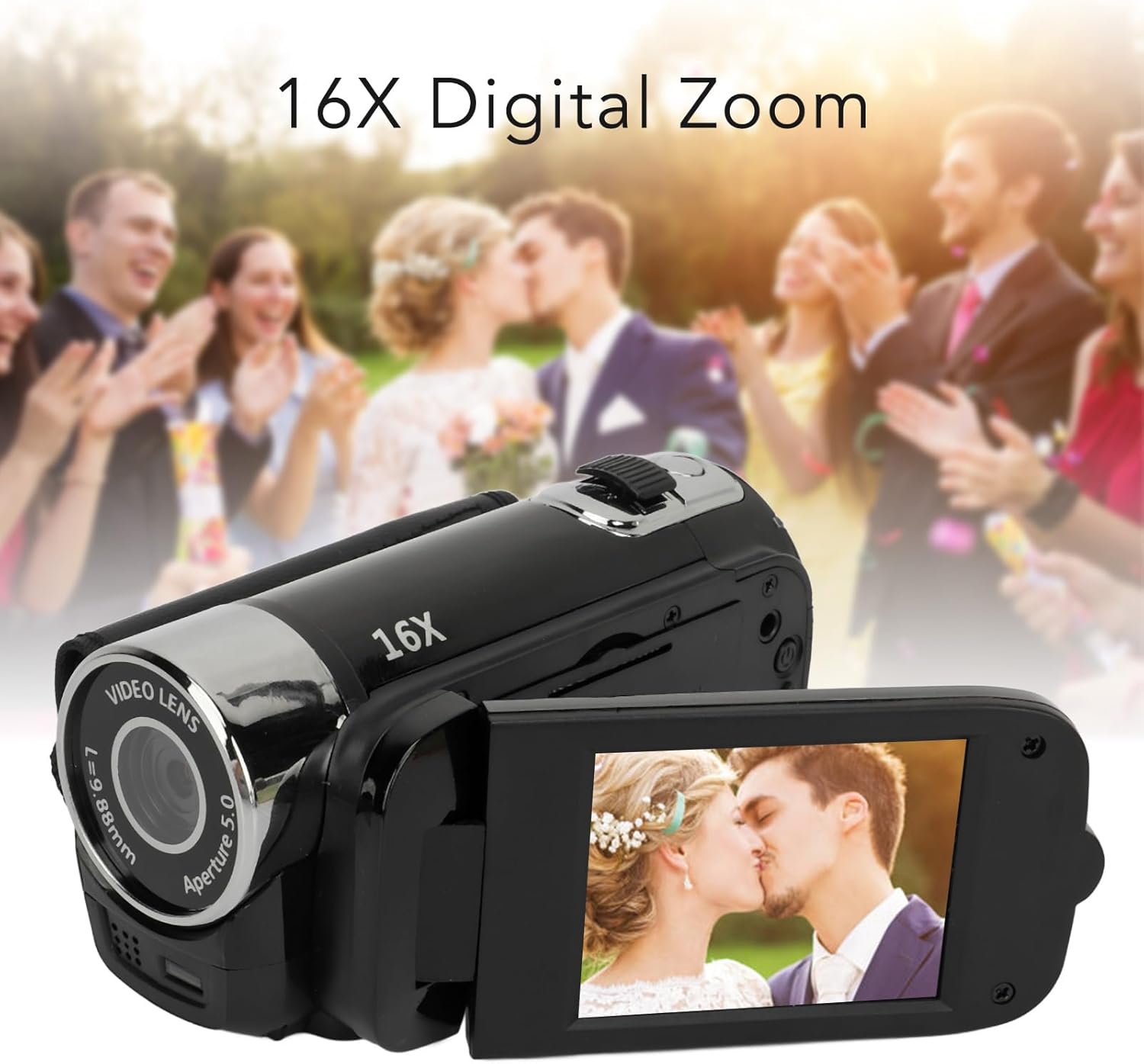 Videocamera Portatile 1080P 16MP 16X Zoom HD, Black - immagine 3