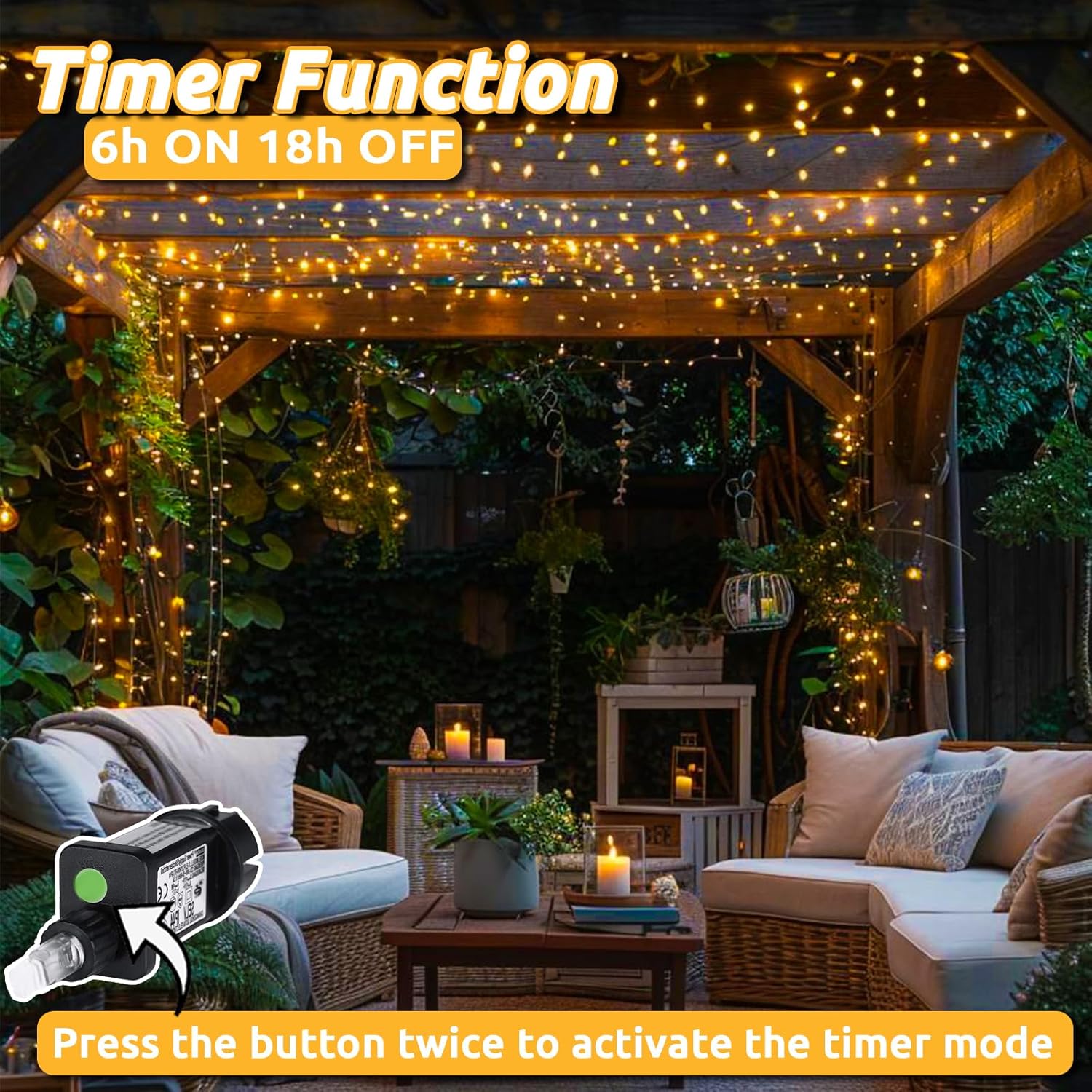 Dekofun Tenda Luminosa 300 LED 3x3m con Timer - immagine 6