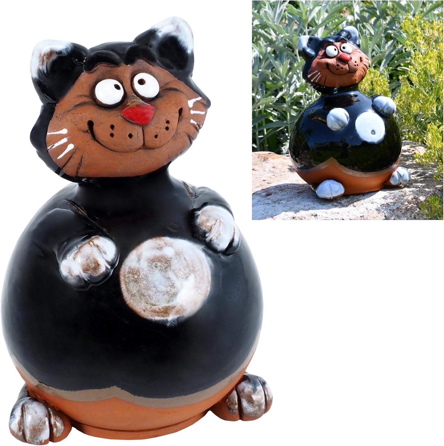 Giardino decorazione in ceramica gatto H18cm-Nero