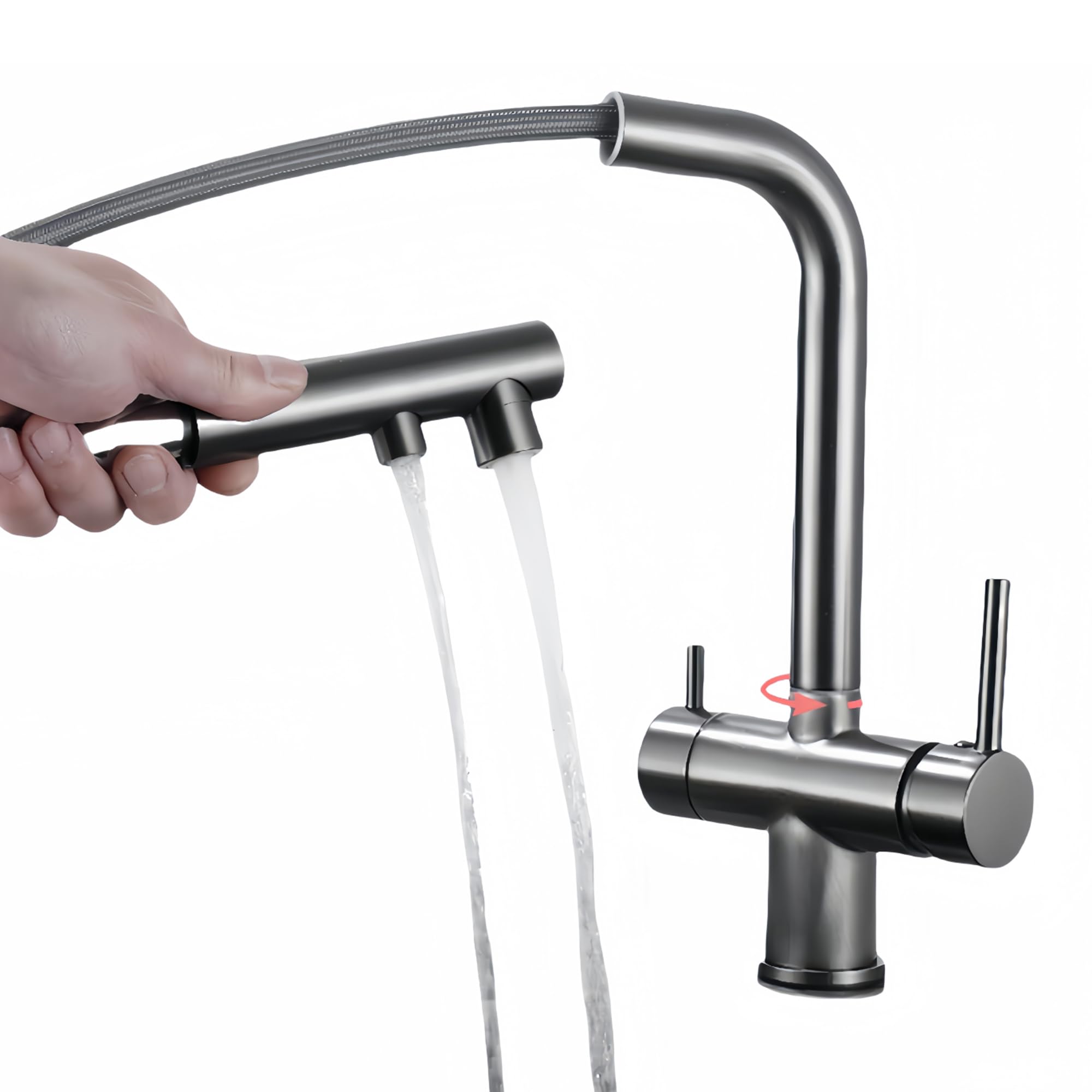 Rubinetto 3 Vie Doccetta Estraibile per Osmosi, Grigio