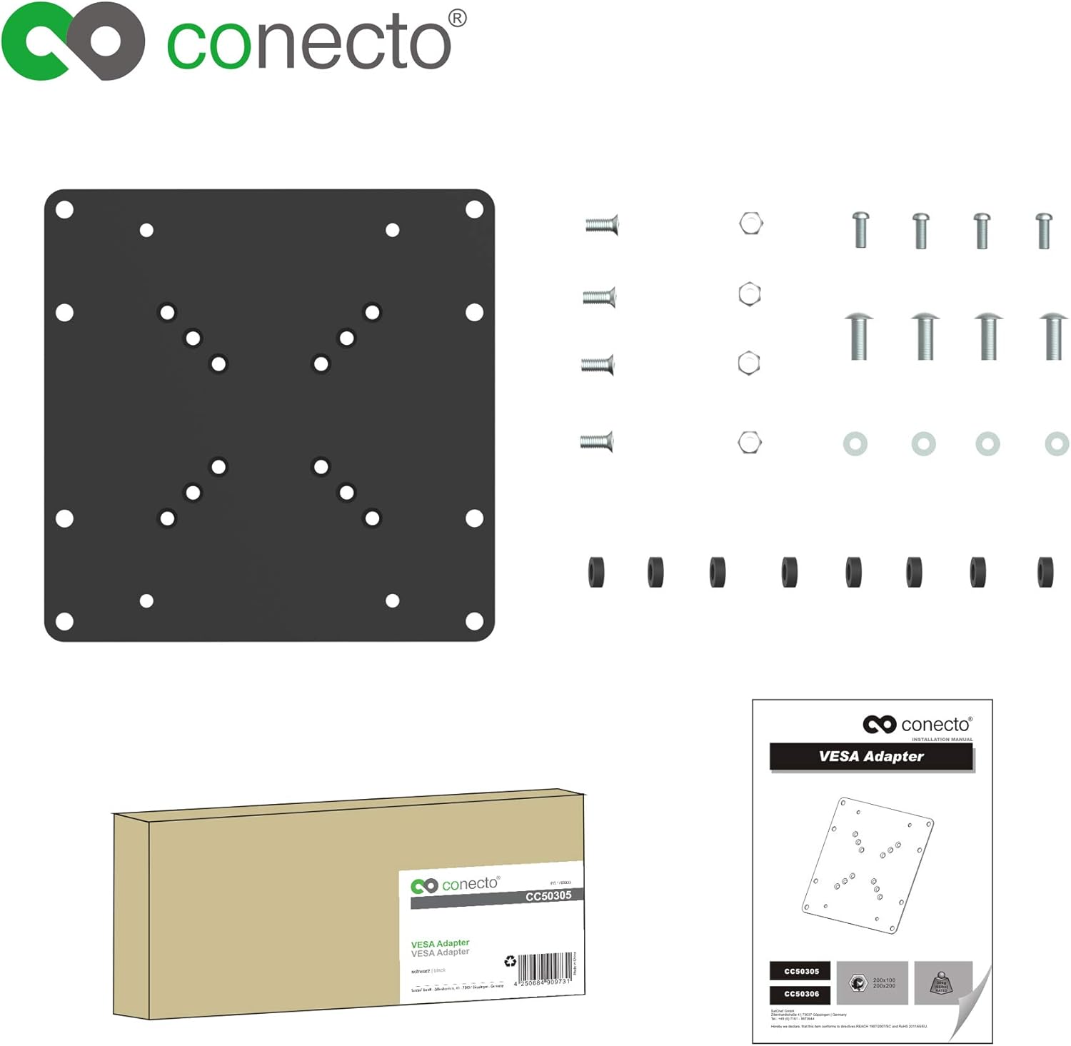 Conecto Adattatore Universale VESA 50x50 a 200x200, Nero - immagine 5