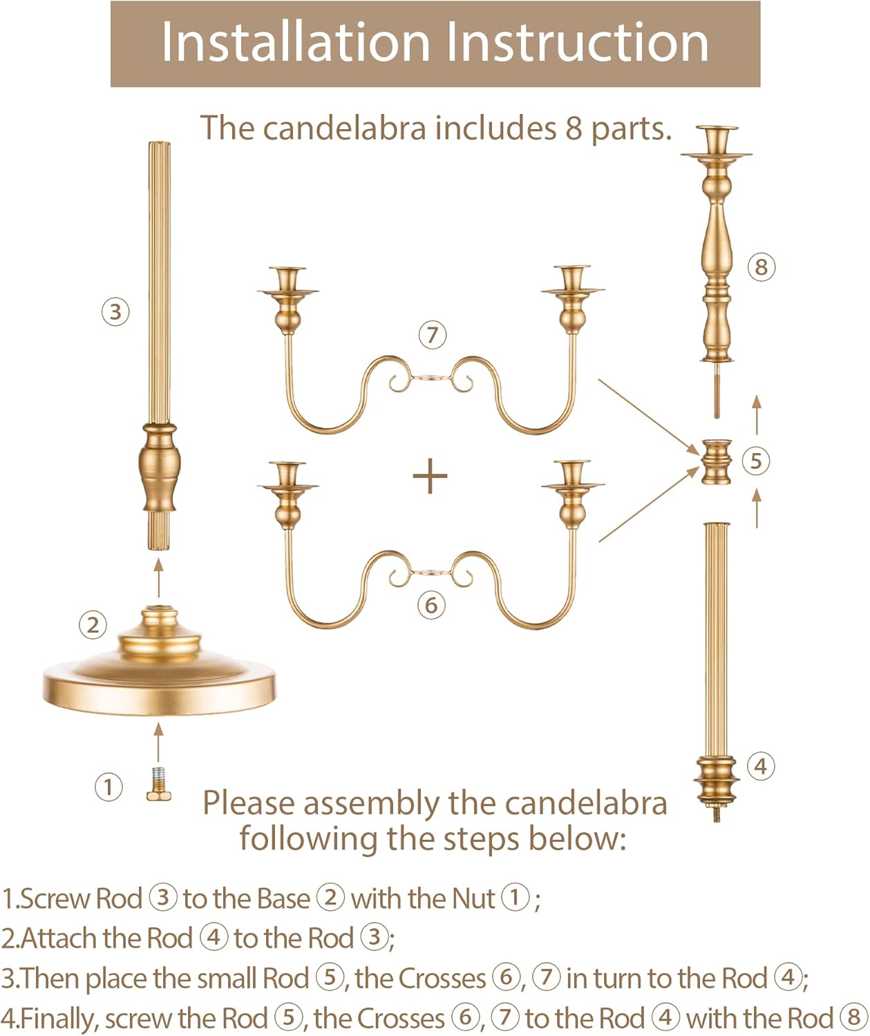 Sziqiqi Set 2 Candeliere in Metallo a 5 Bracci, Oro - immagine 7