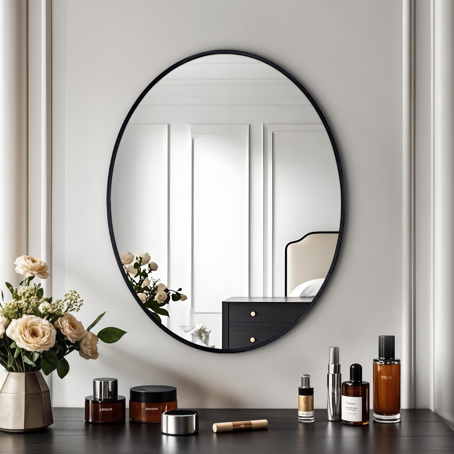 Specchio da Parete Ovale 60x80 cm, Nero - immagine 1